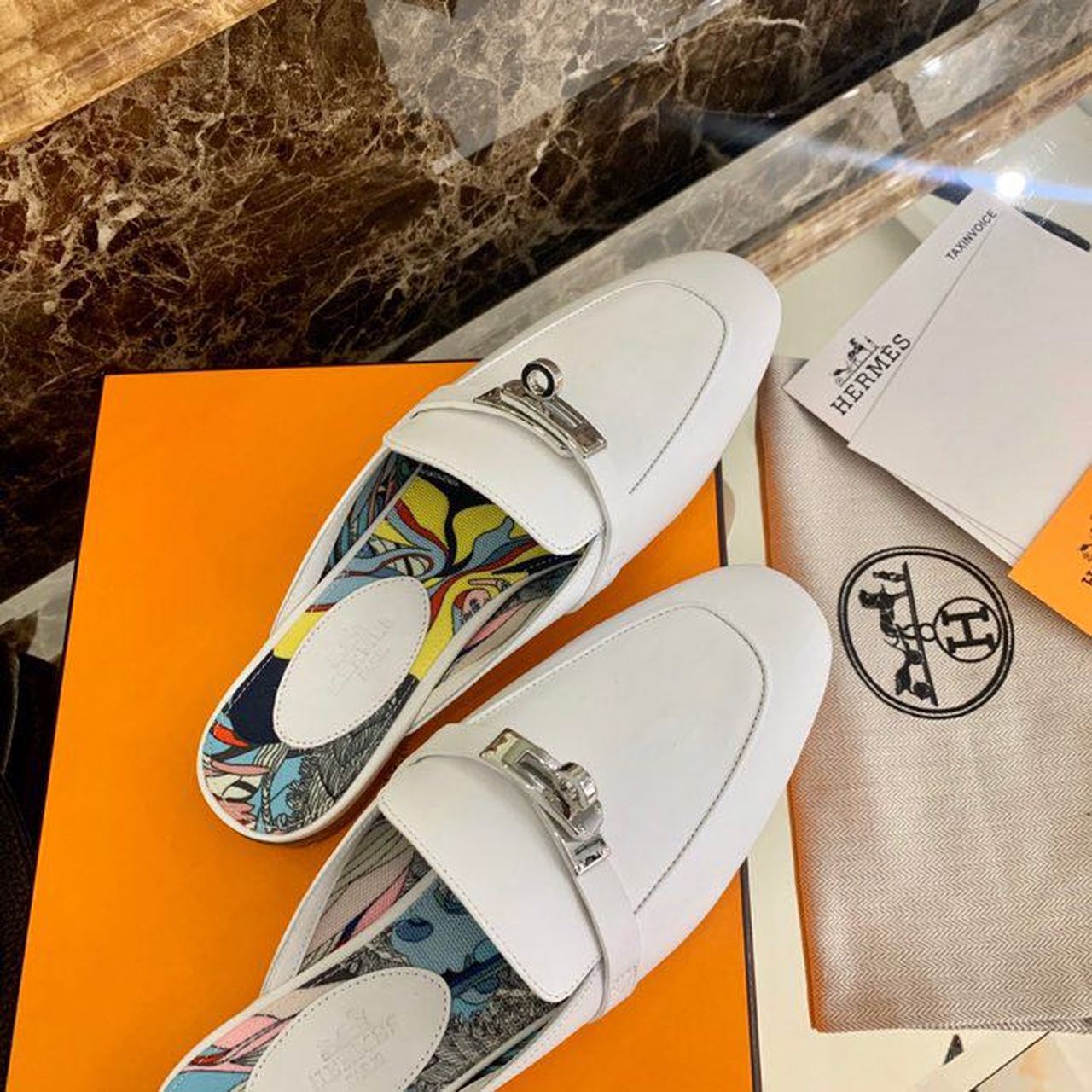 HERMES OZ MULE WHITE