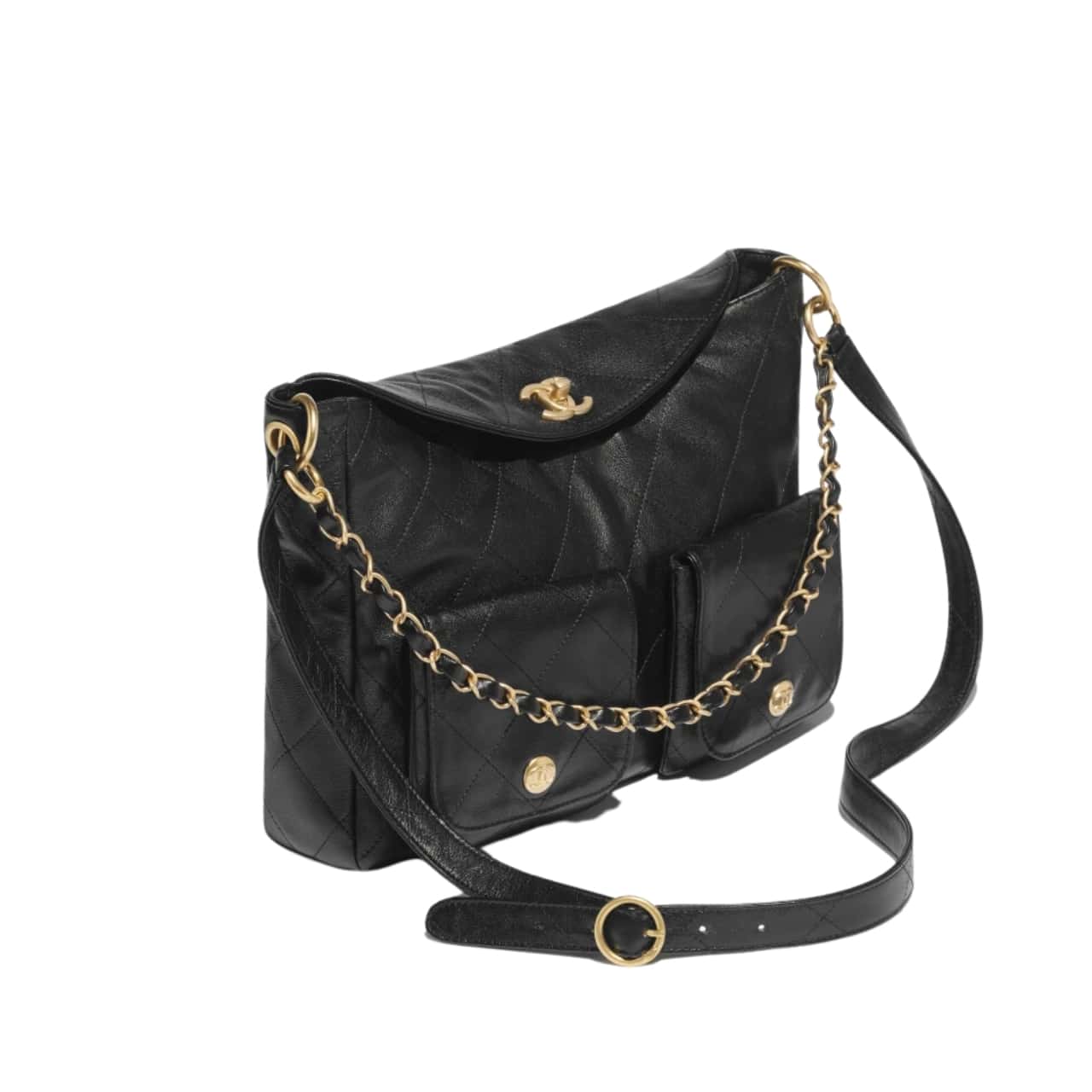Chanel Hobo Bag Glossy Calfskin Black 25Cm/9.8in