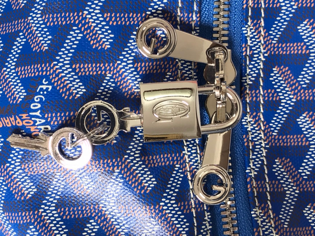 Goyard Boston 50 Bag Cm Sapphire Blue Goyardine Canvas And Calfskin Trim