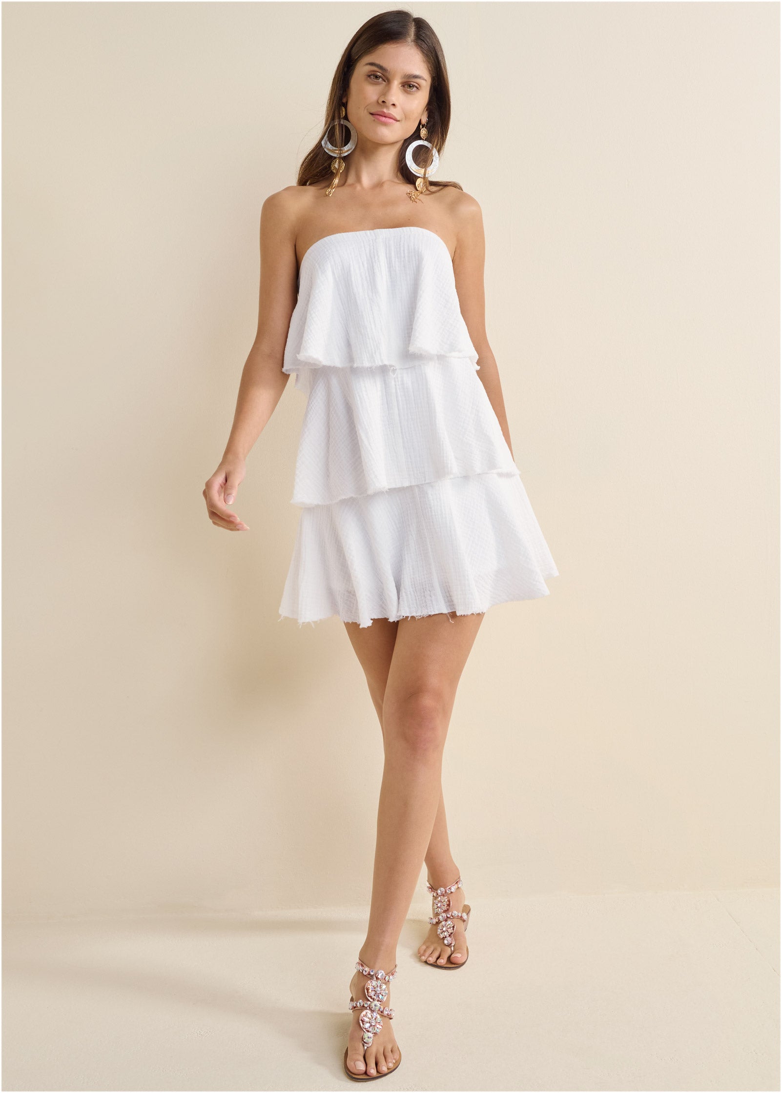 Tiered Ruffle Mini Dress – White