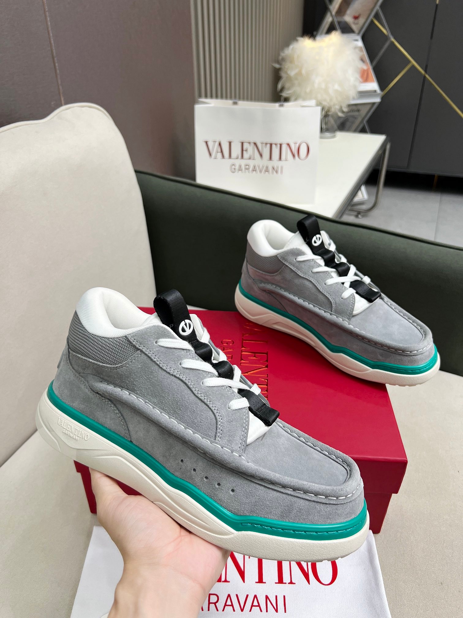 VALENTINO CALFSKIN LEATHER MID-TOP RUNBOOT SNEAKER