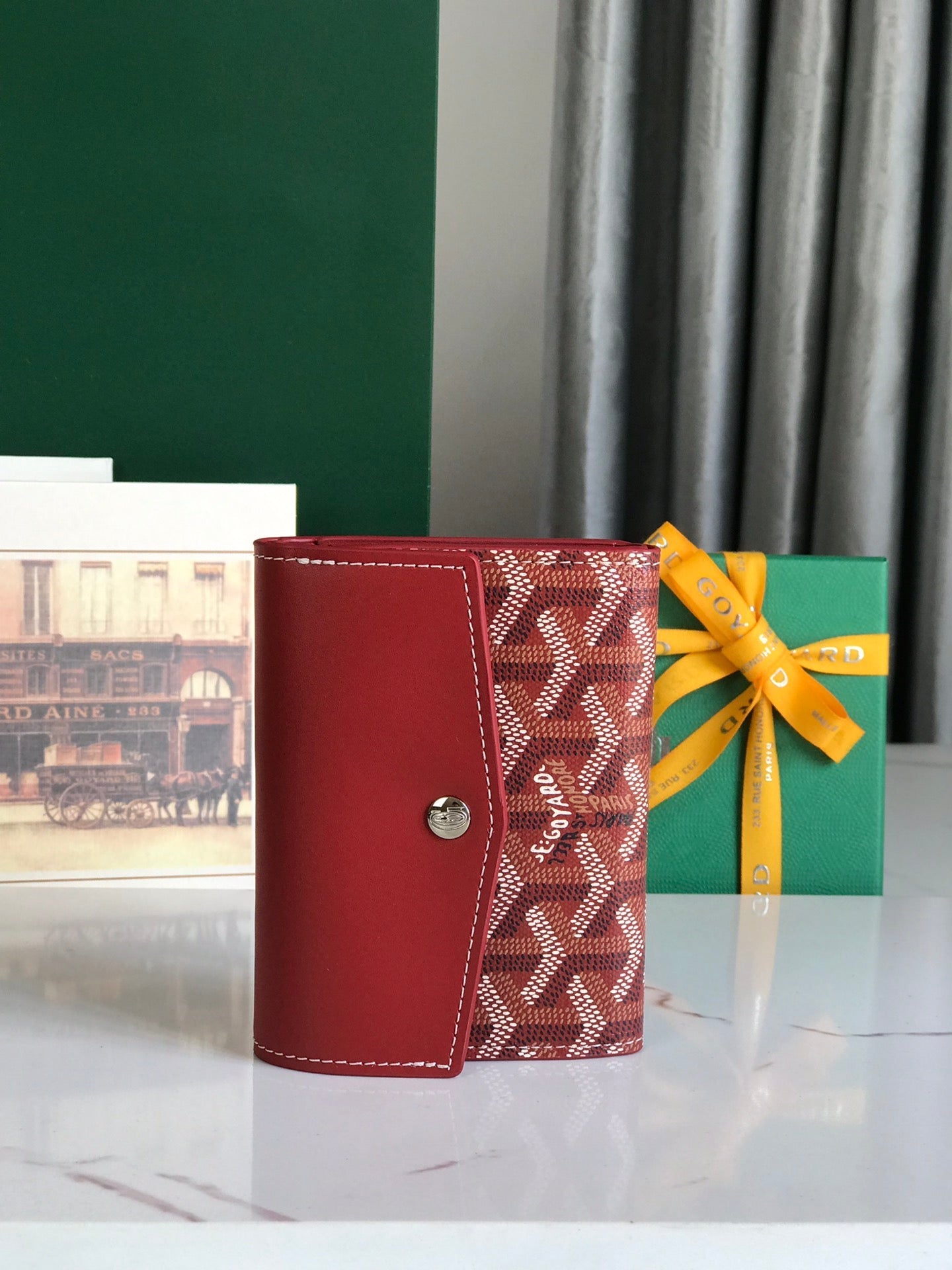 Goyard Saint-Gabriel Wallet Classic Red Calfskin And Goyardine Canvas 12cm