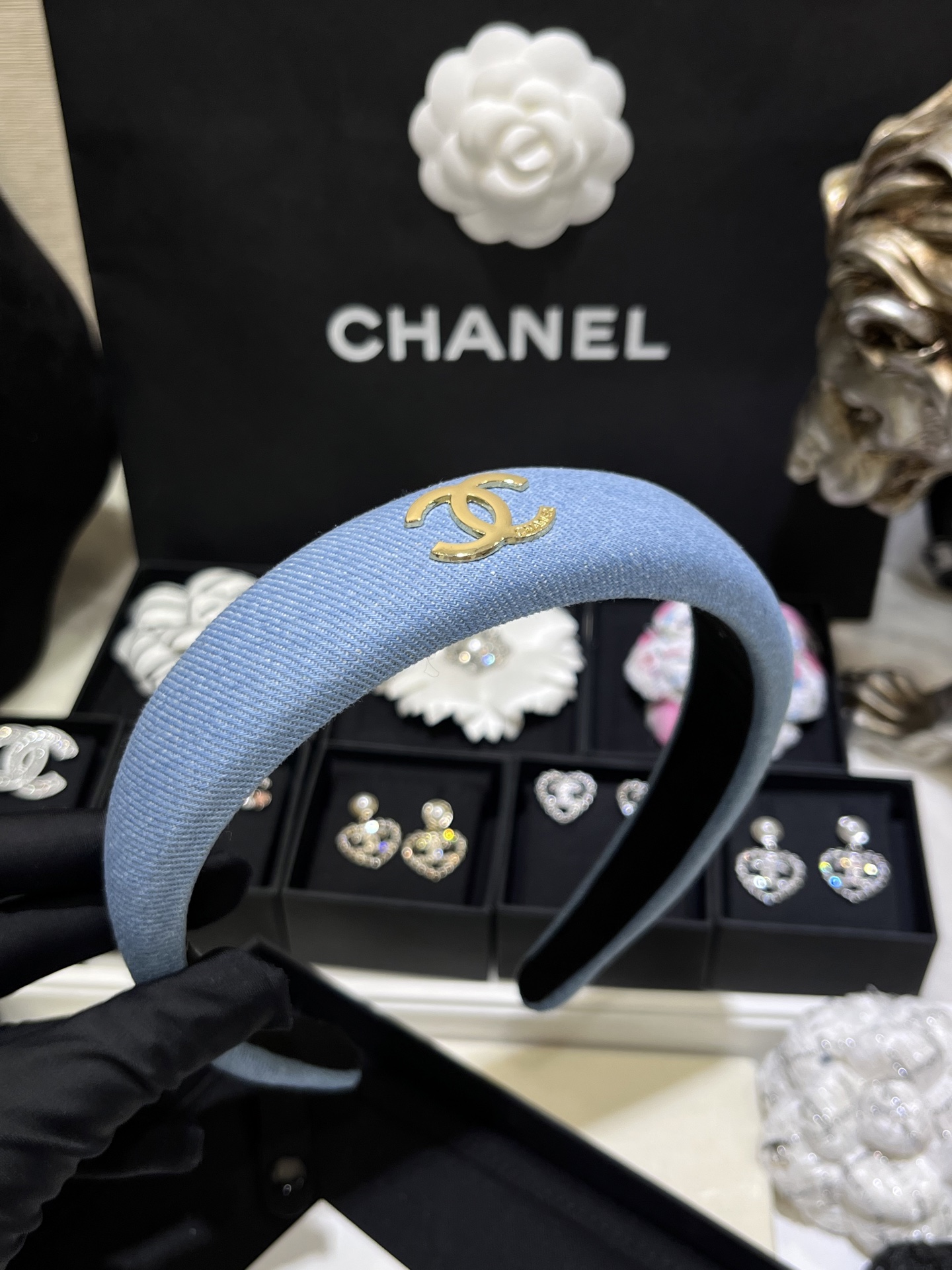 New Gold Double C Denim Wide Headband