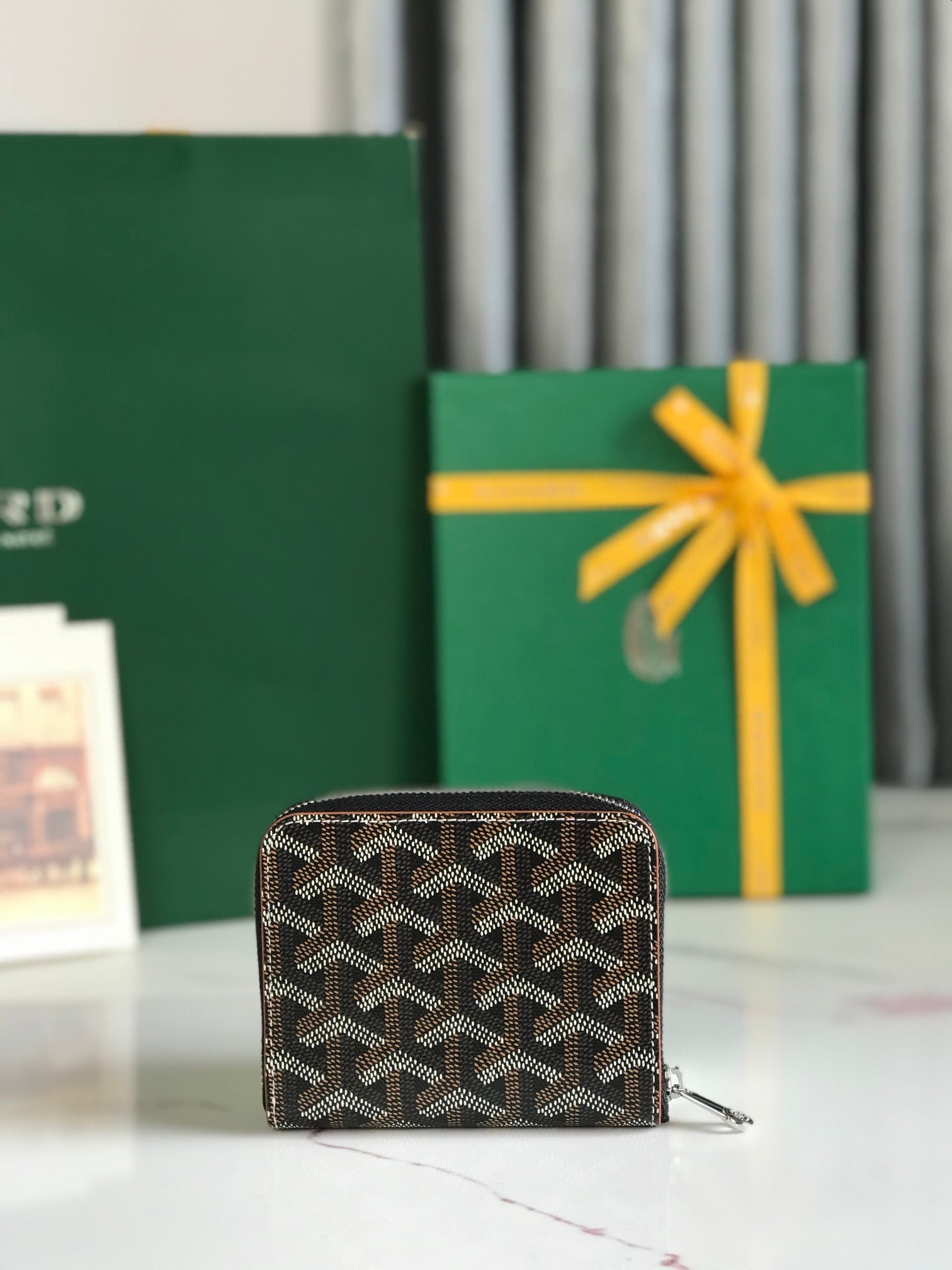 Goyard Matignon Mini Wallet 11 Cm Black Goyardine Canvas And Tan Calfskin