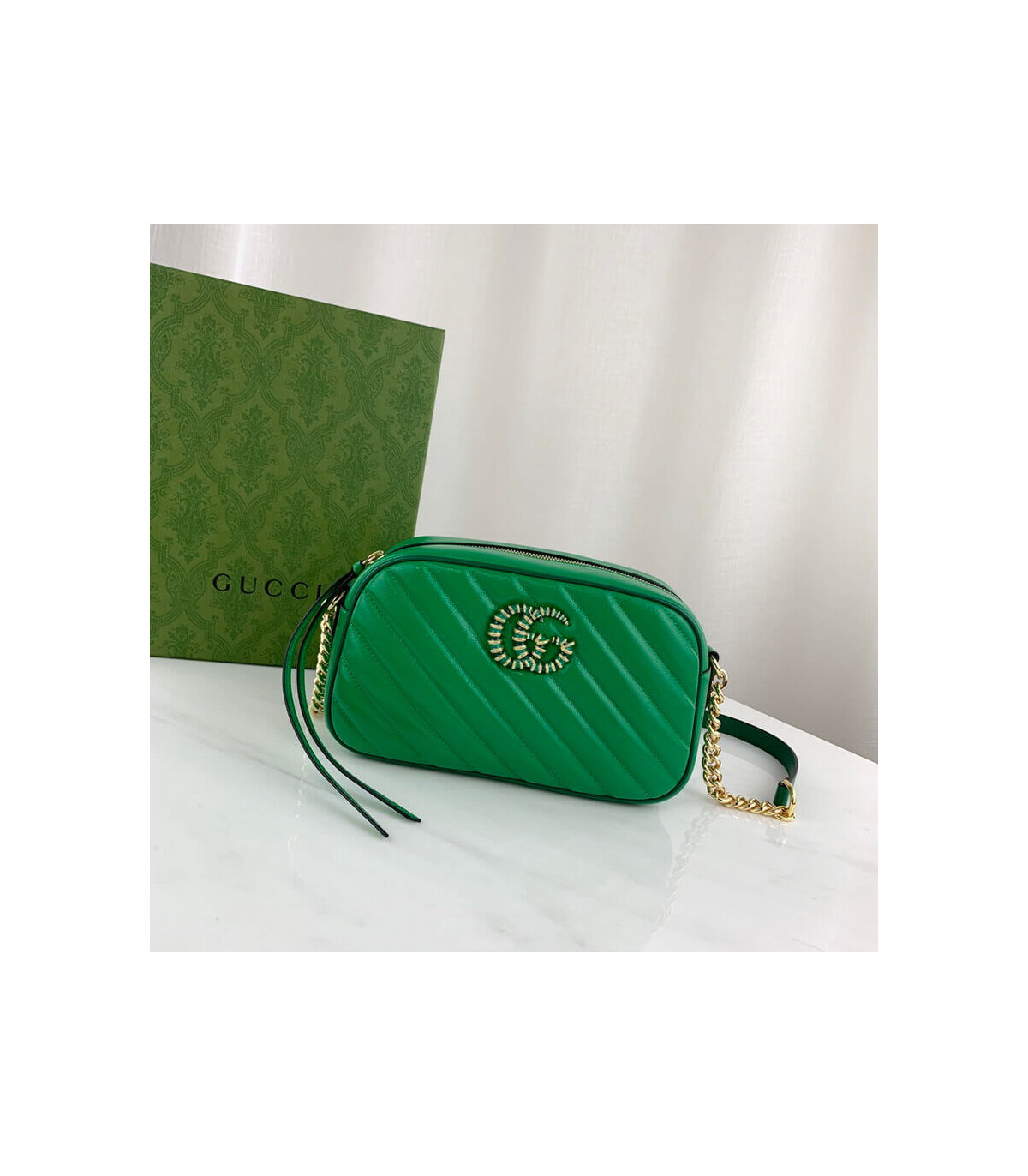 Gucci GG Marmont Small Shoulder Bag Green and Emerald Leather
