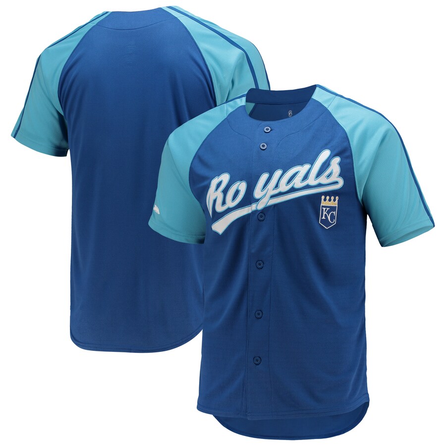 Kansas City Royals Stitches Button-Down Raglan Jersey Royal