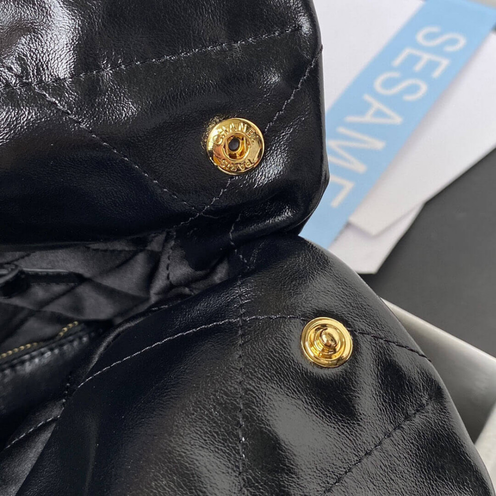 Chanel 22 Small Handbag Shiny Calfskin Black Gold