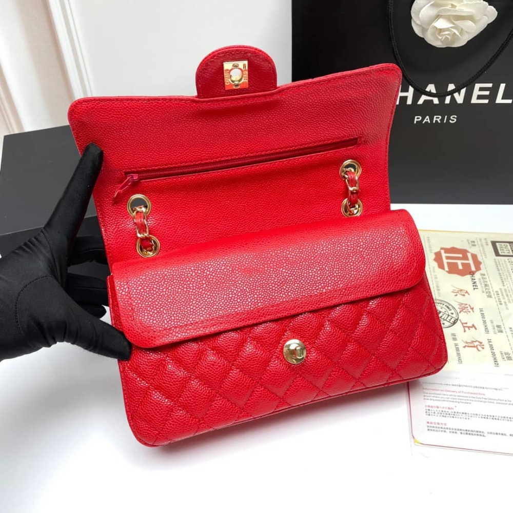 Chanel Medium Classic Flap Bag Dark Red Caviar 26Cm
