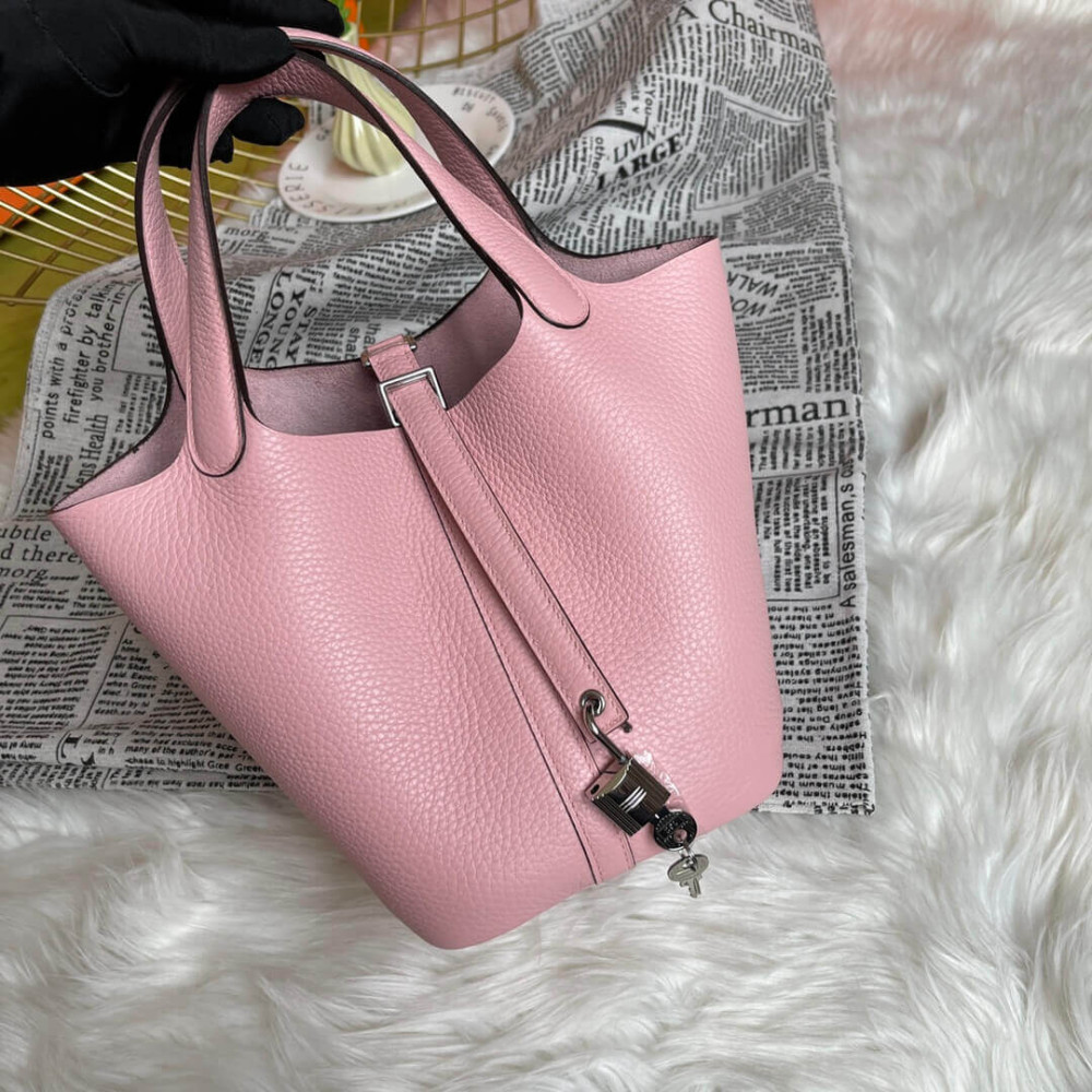 Hermes Picotin Lock Bag In Taurillon Clemence 3Q Rose Sakura 22Cm