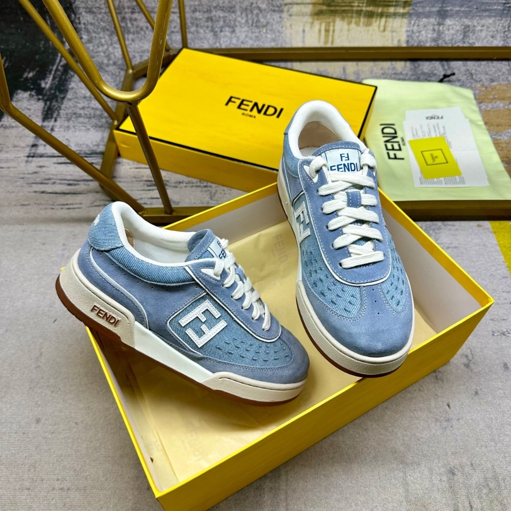 Fendi Match Denim Fabric And Suede Low Tops Light Blue 8E8670Asb3F1Sv1