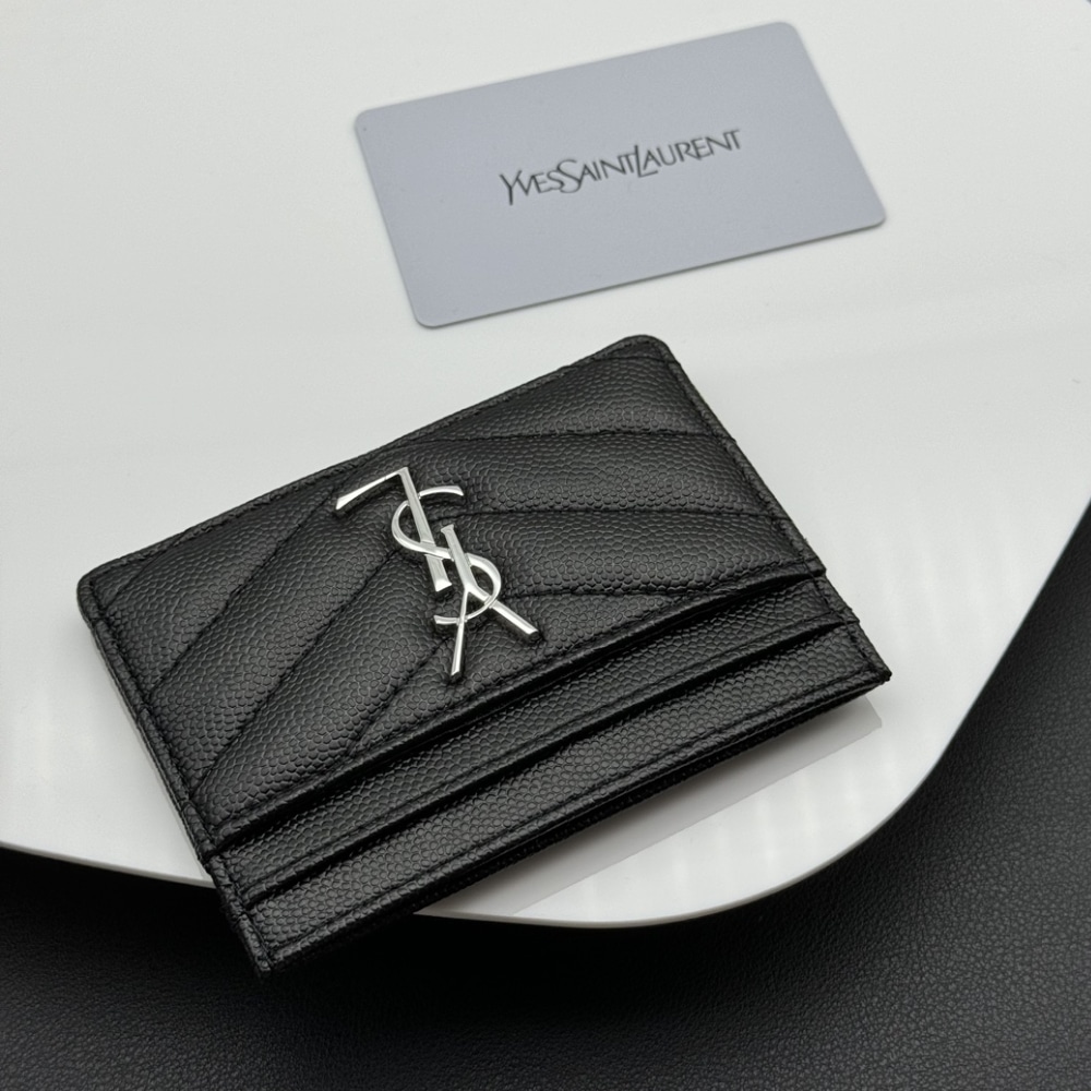 Saint Laurent Wallet Chevron And Logo Card Holders Black 10Cm