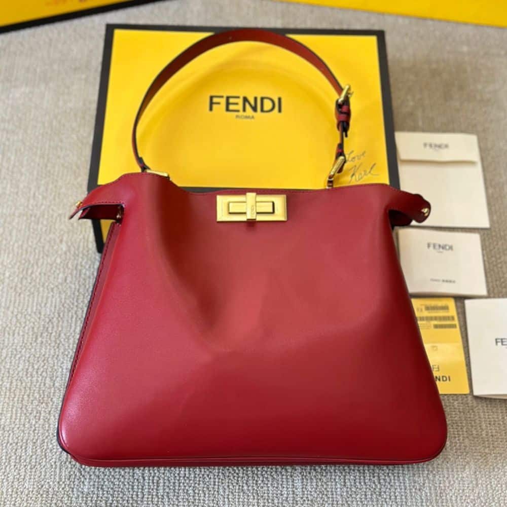 Fendi Peekaboo Soft Medium Leather Bag Red 33Cm