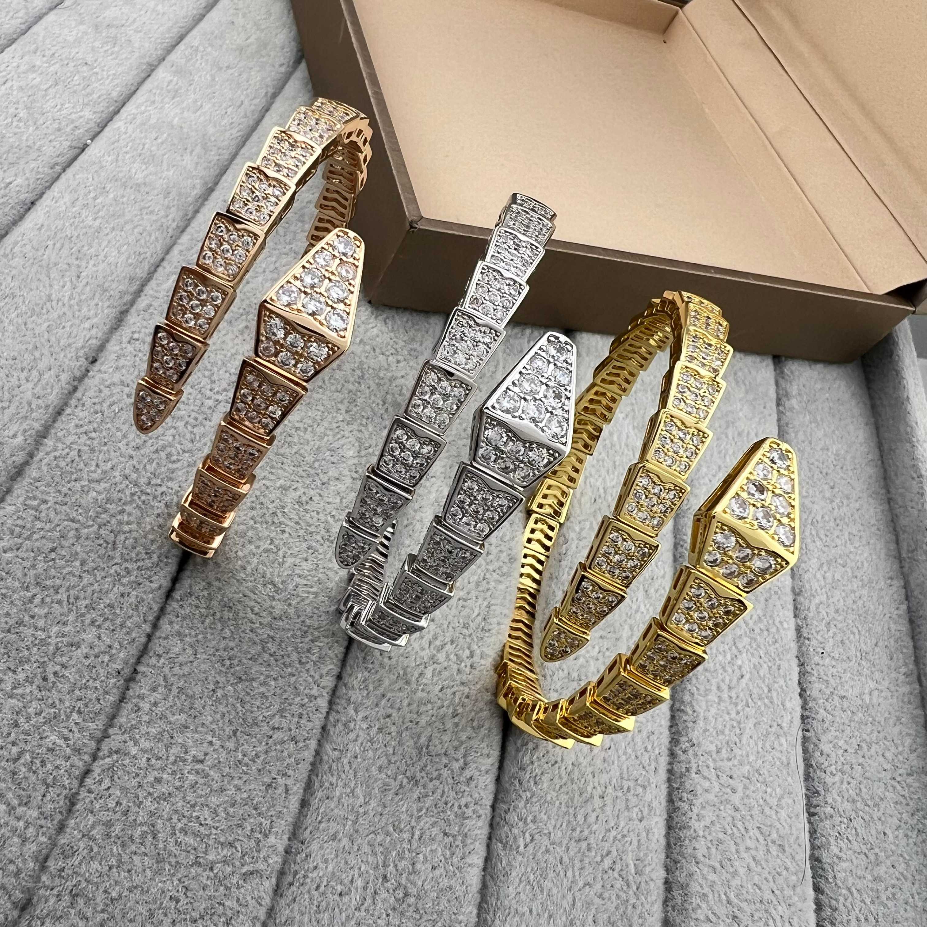 Wide version full diamond snake bracelet