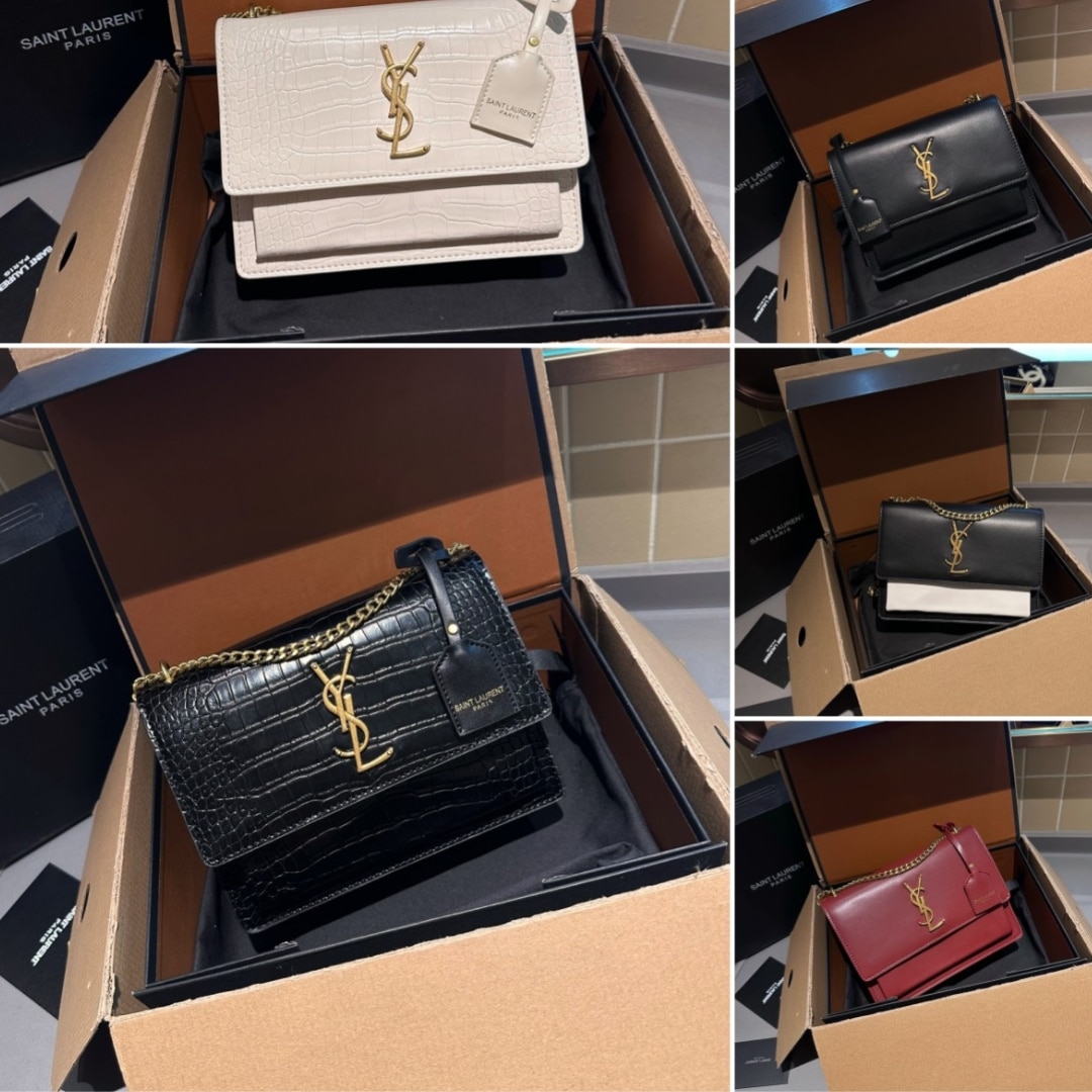 Saint Laurent Sunset Smooth Leather Shoulder Bag Black 23Cm