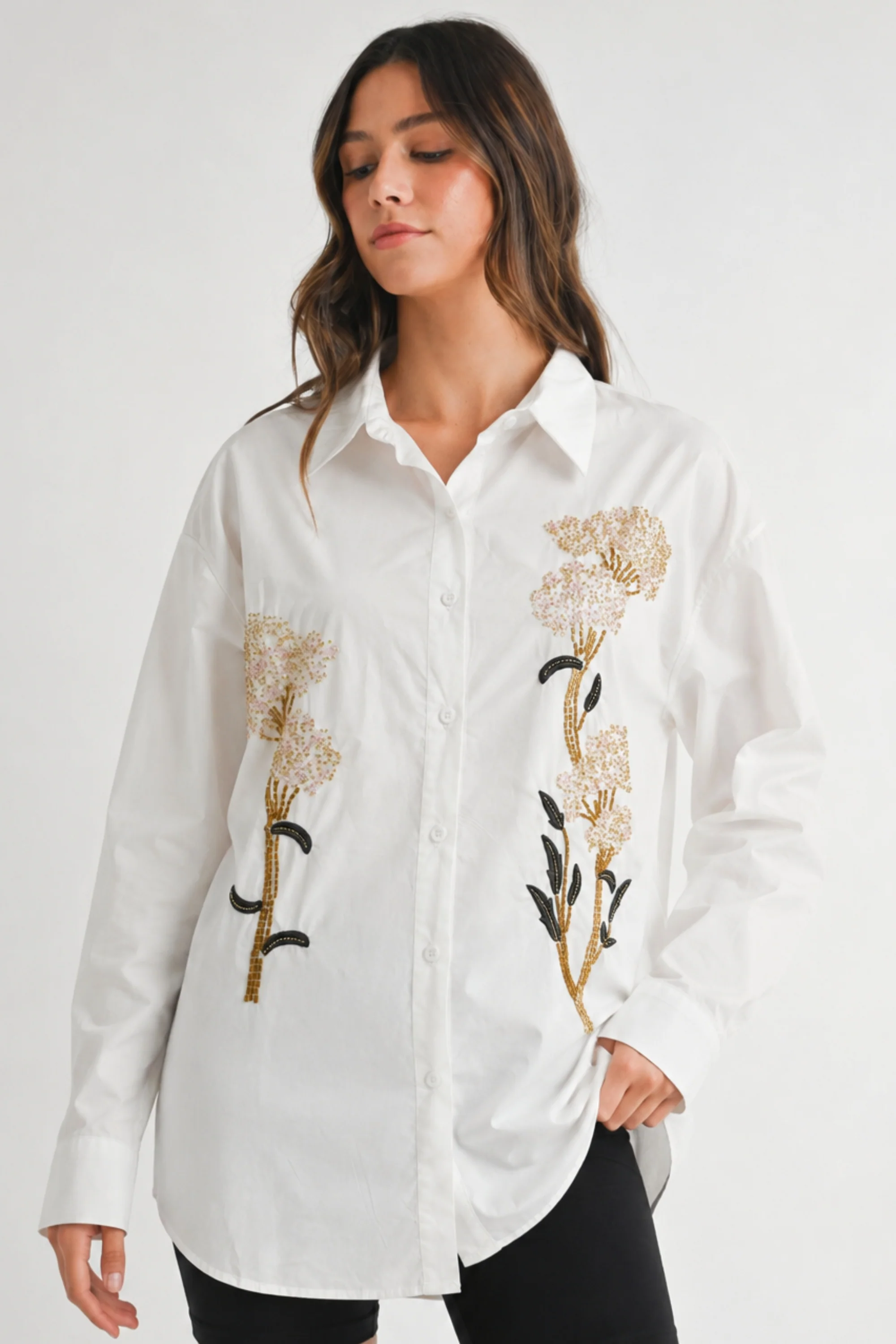 White Bloom Embellished Shirt