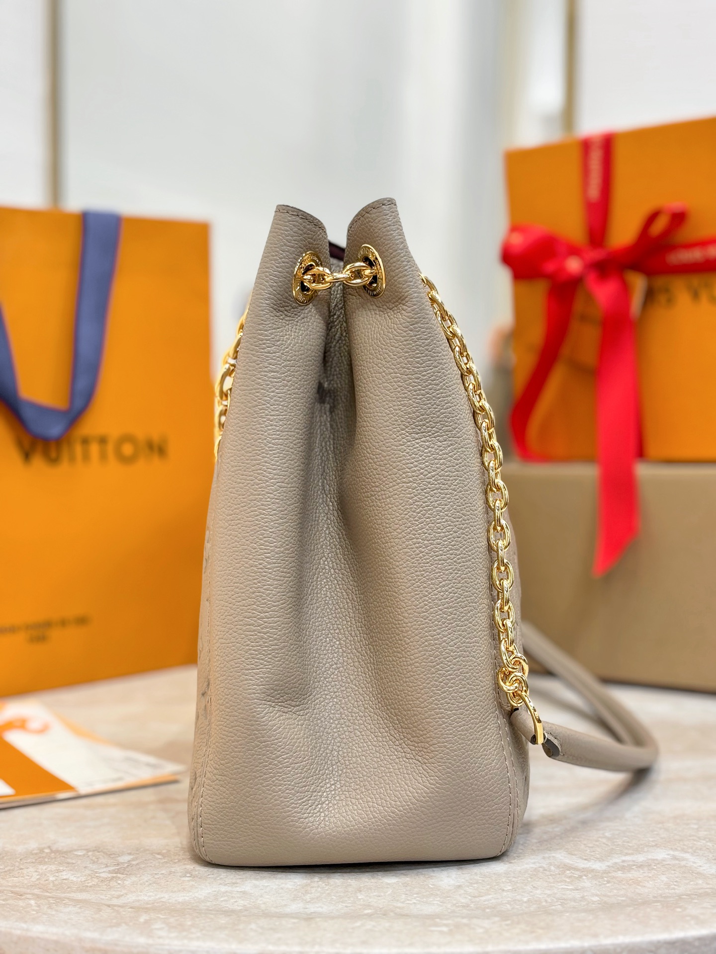 Louis Vuitton LV Anytime MM Monogram Empreinte Bag Tourterelle Gray M14658 42cm/ 16.5in