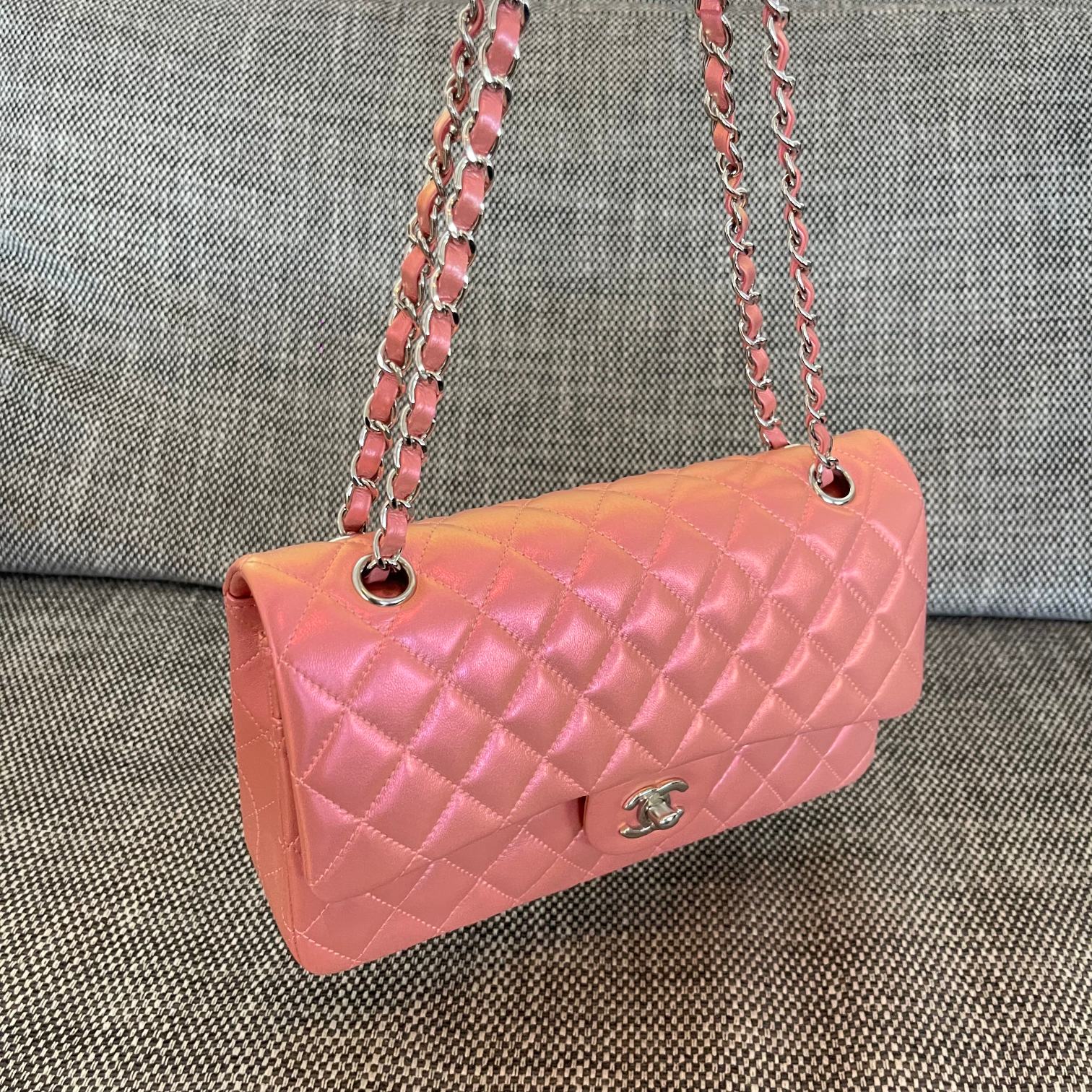 Classic Flap Quilted Lambskin Shoulder Bag in Peach Pink (Silver Hardware)