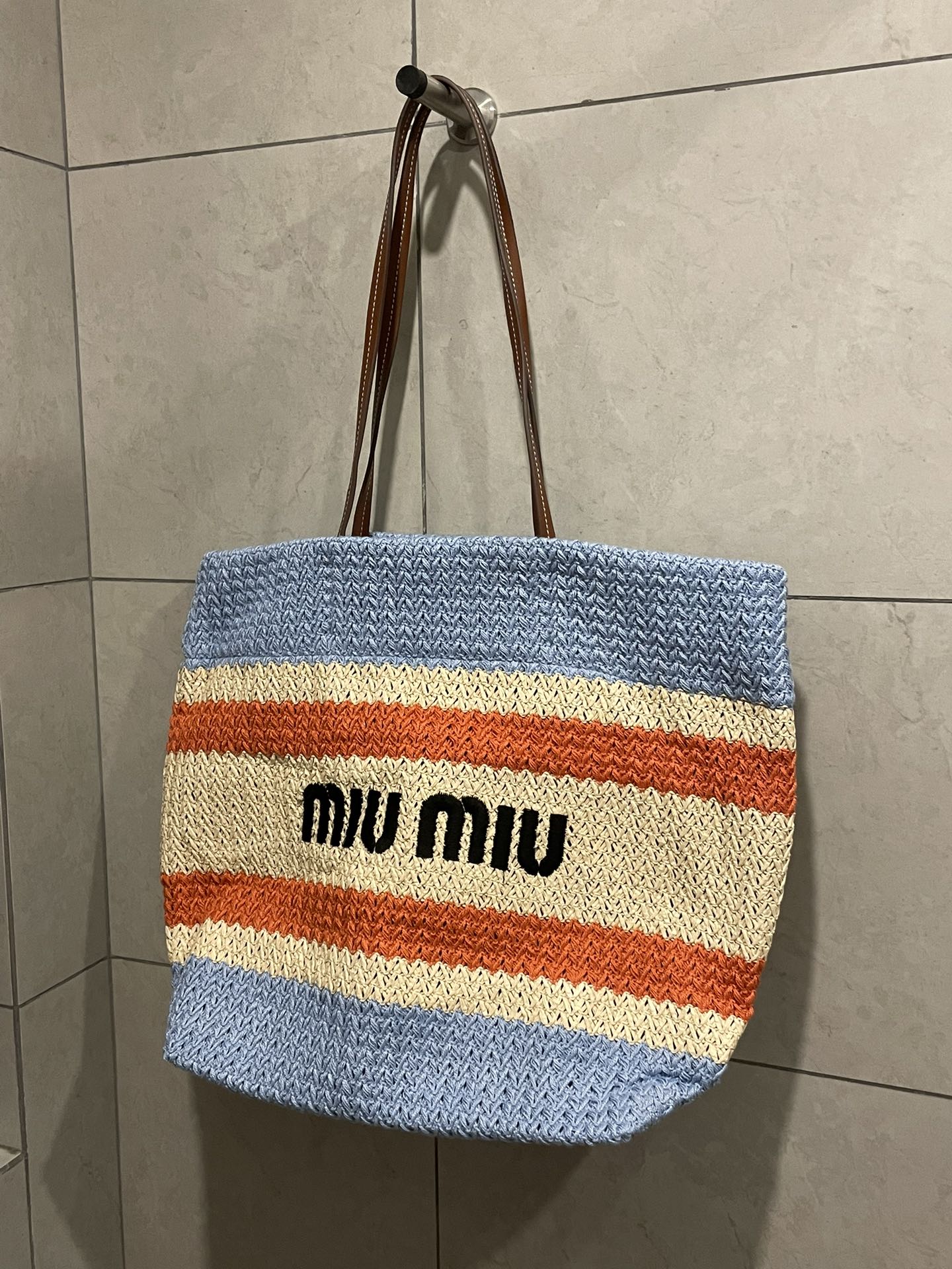 Miu Miu-Raffia woven tote bag