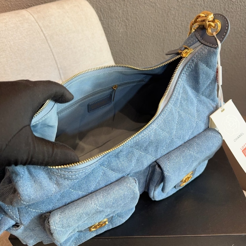 Chanel Large Hobo Bag Washed Denim And Gold Tone Metal Blue 31Cm AS5339 B19251 NG353