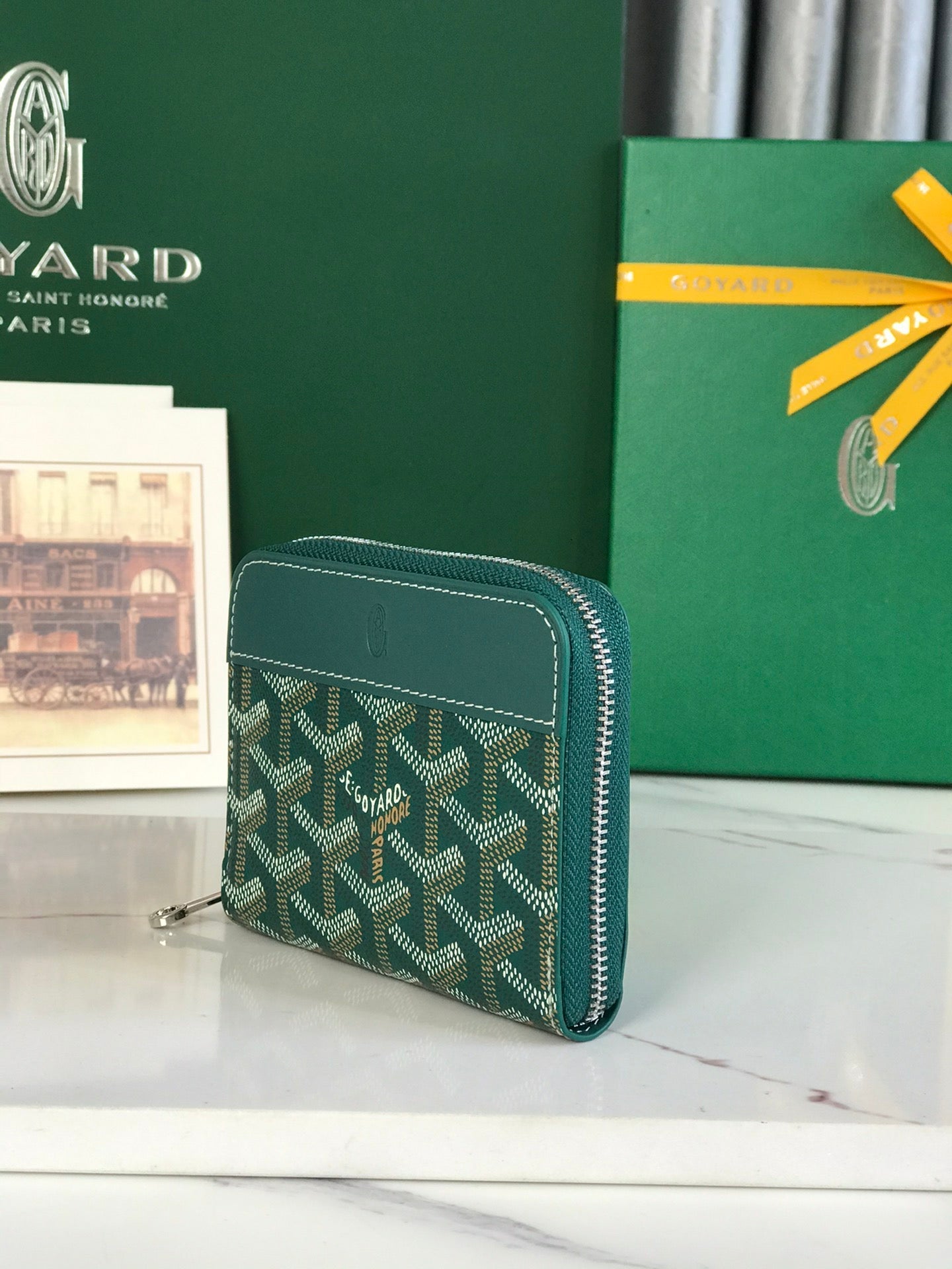 Goyard Matignon Mini Wallet 11 Cm Green Goyardine Canvas And Calfskin