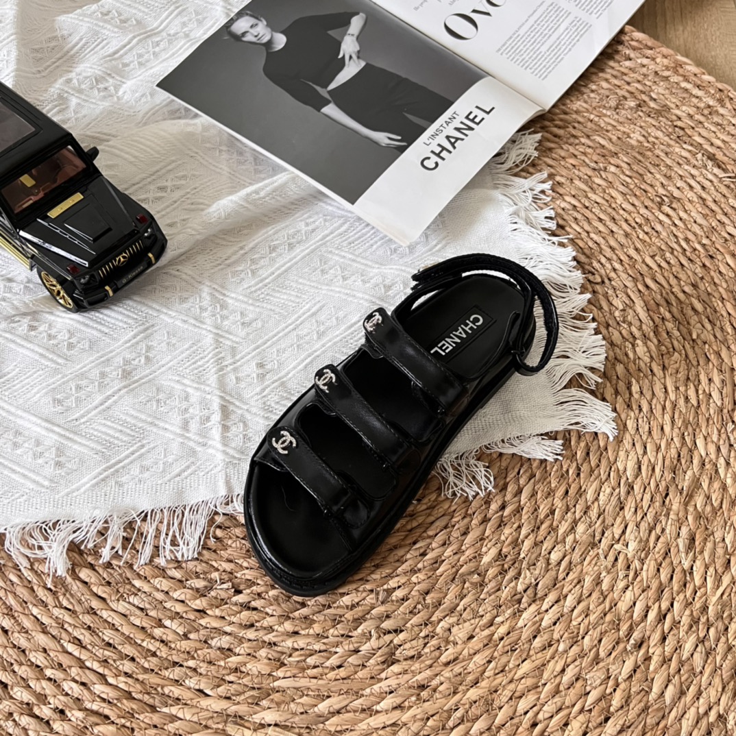Chanel Triple Velcro Strap Sandals Black G45628 B16403 94305