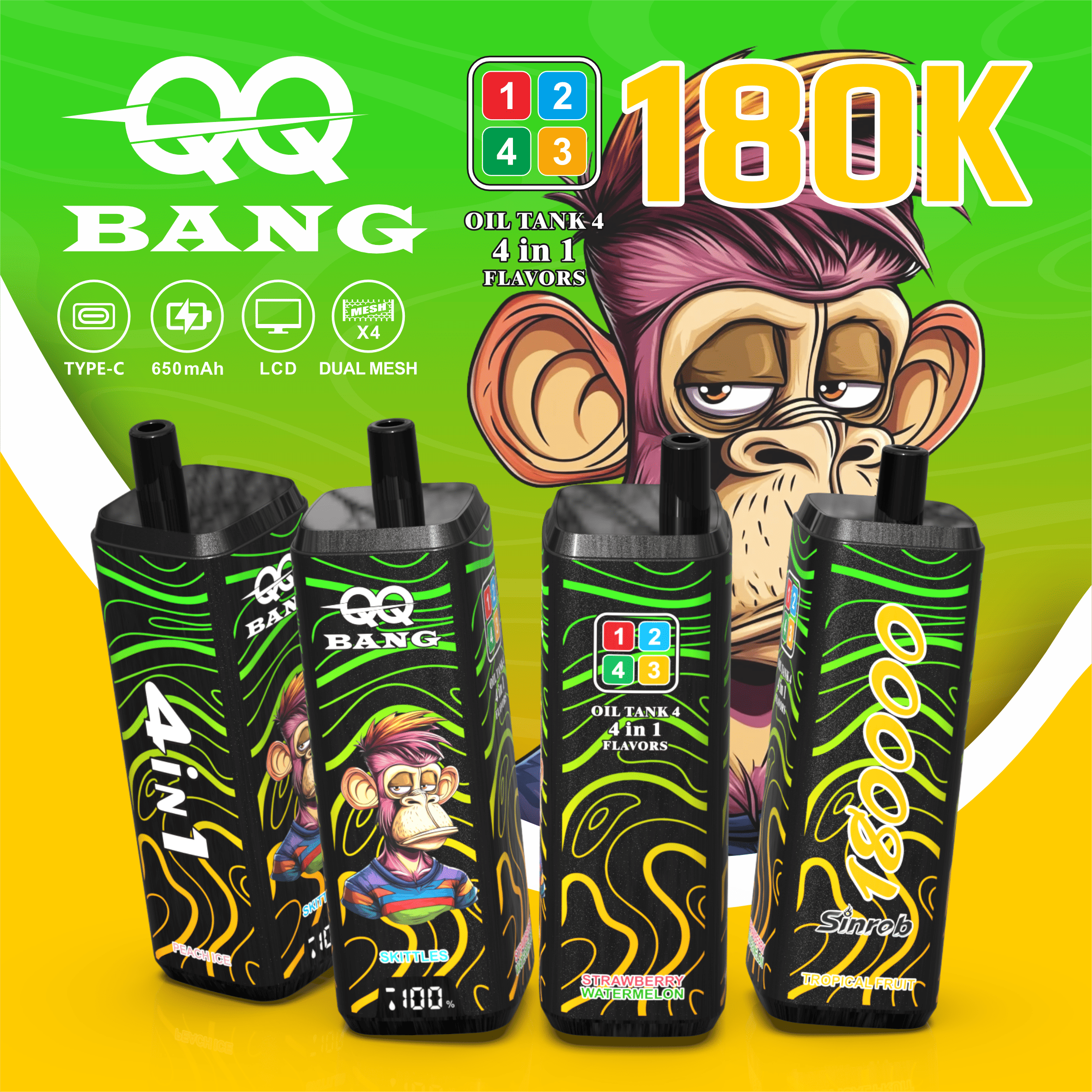 QQ BANG 180K Puffs Prefilled Hookah Vape |  Rechargeable
