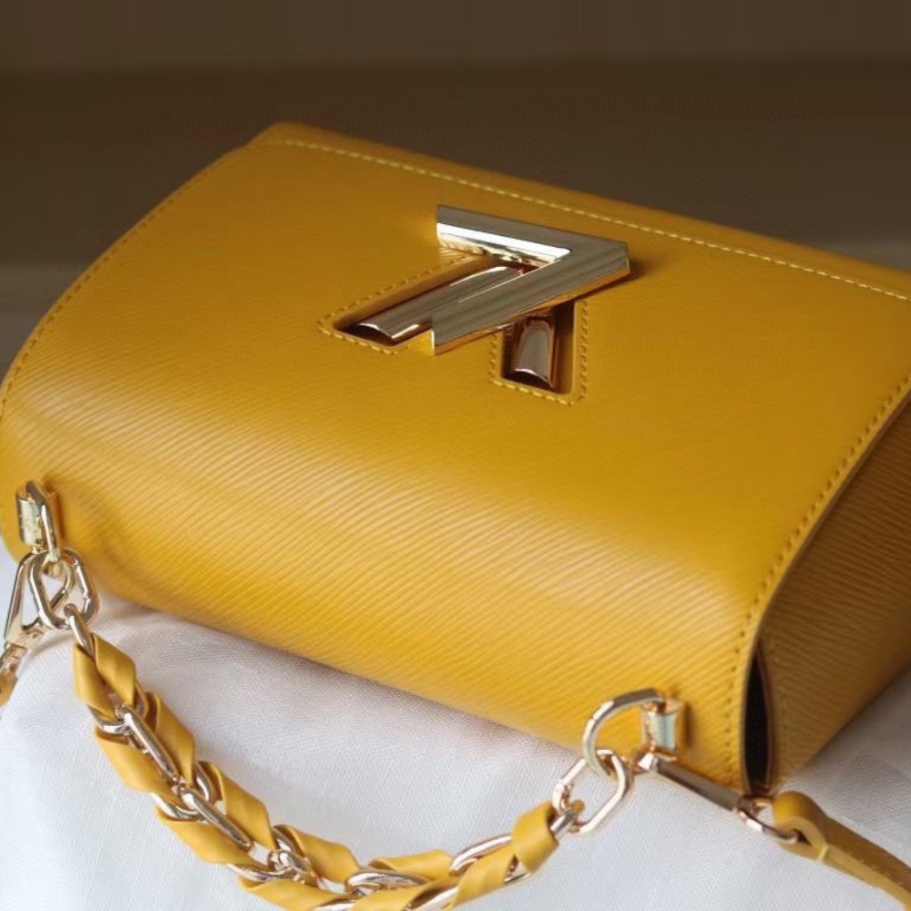 Louis Vuitton Twist Mm Cowhide Leather Handbag Sunflower Yellow 23Cm