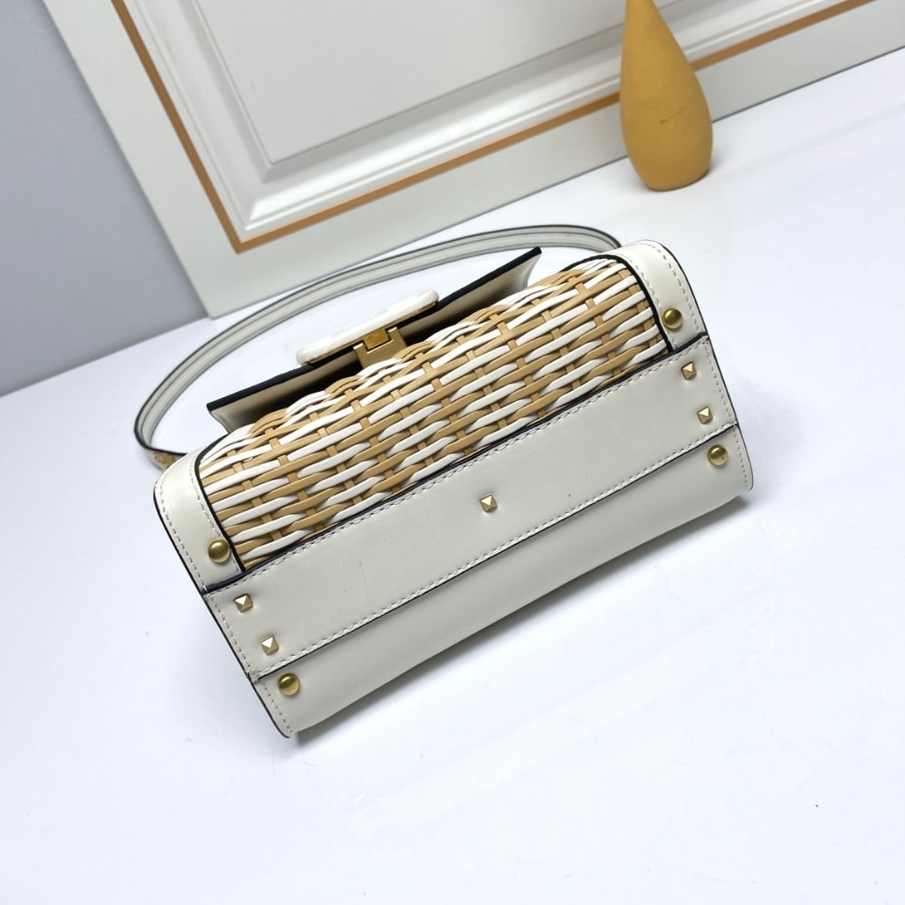 Valentino Garavani Small Vsling Wicker Handbag White 22Cm