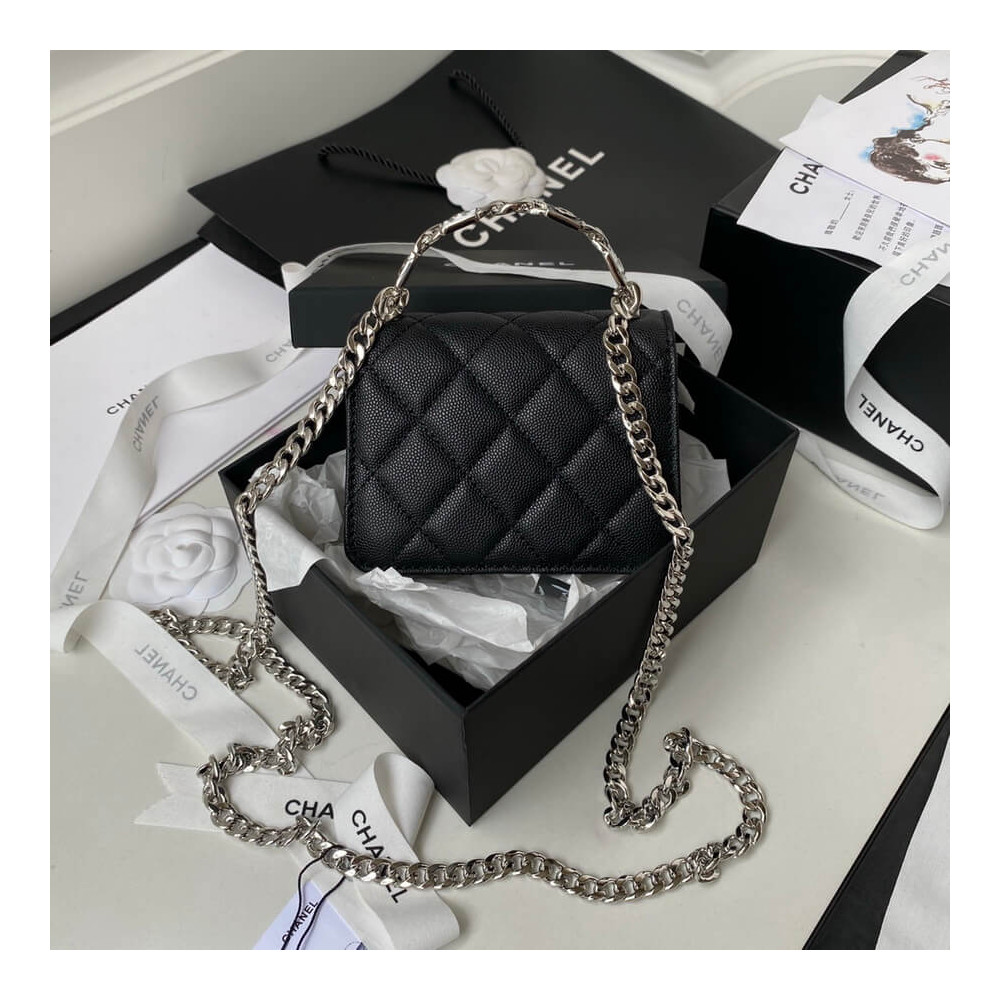 Chanel Enamel Handle Clutch with Chain in Grained Calfskin
