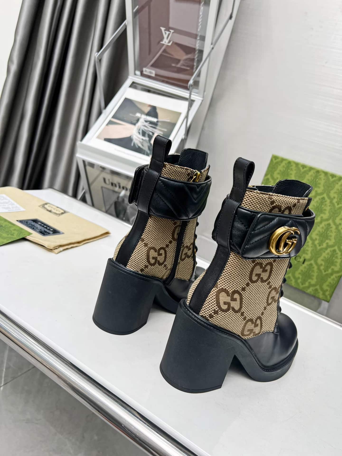 Gucci With Double G Ankle Boots Camel Ebony 719849 Aabd0 1183