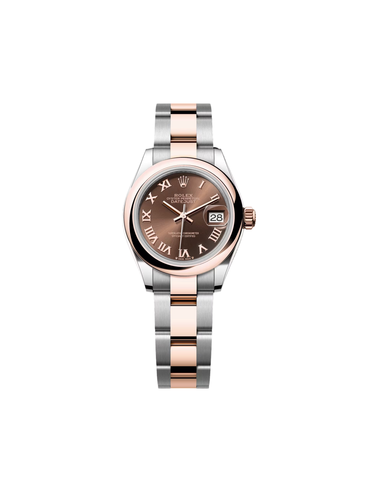 【Super Clone】RLX Lady-Datejust 28mm  279161 Chocolate Roman Dial, Two Tone Stainless Steel & 18K Rose Gold Oyster Bracelet Women's Watch