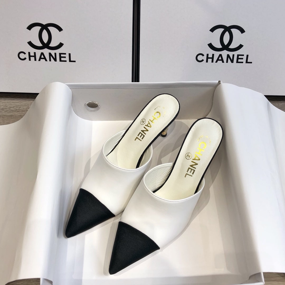 Chanel Mules Grosgrain White