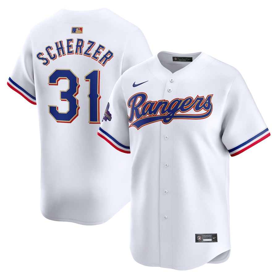Max Scherzer Texas Rangers 2024 Gold Collection Limited Player Jersey White