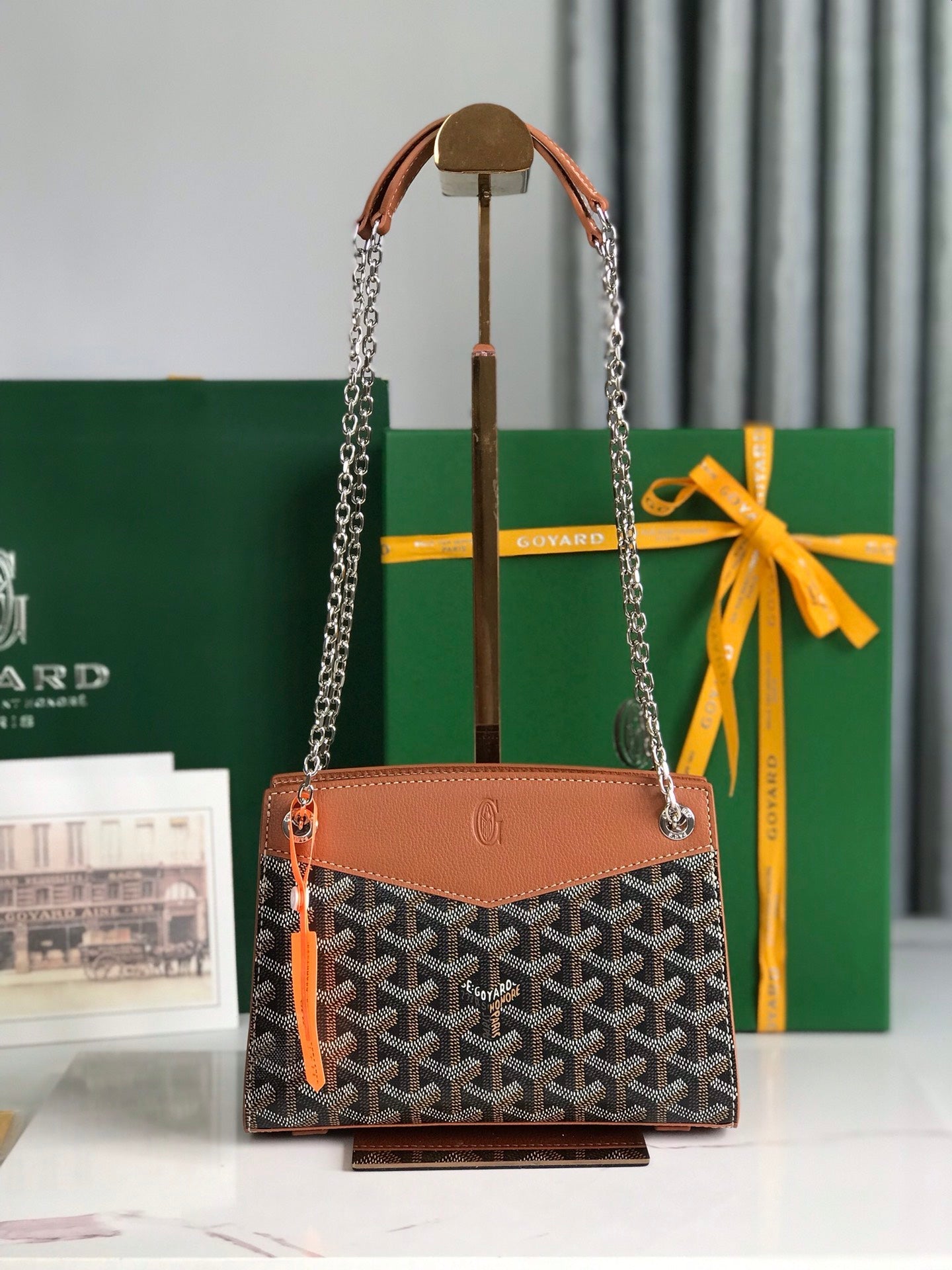 Goyard Rouette Structuré Mini Bag 21 Cm Black Goyardine Canvas And Tan Calfskin