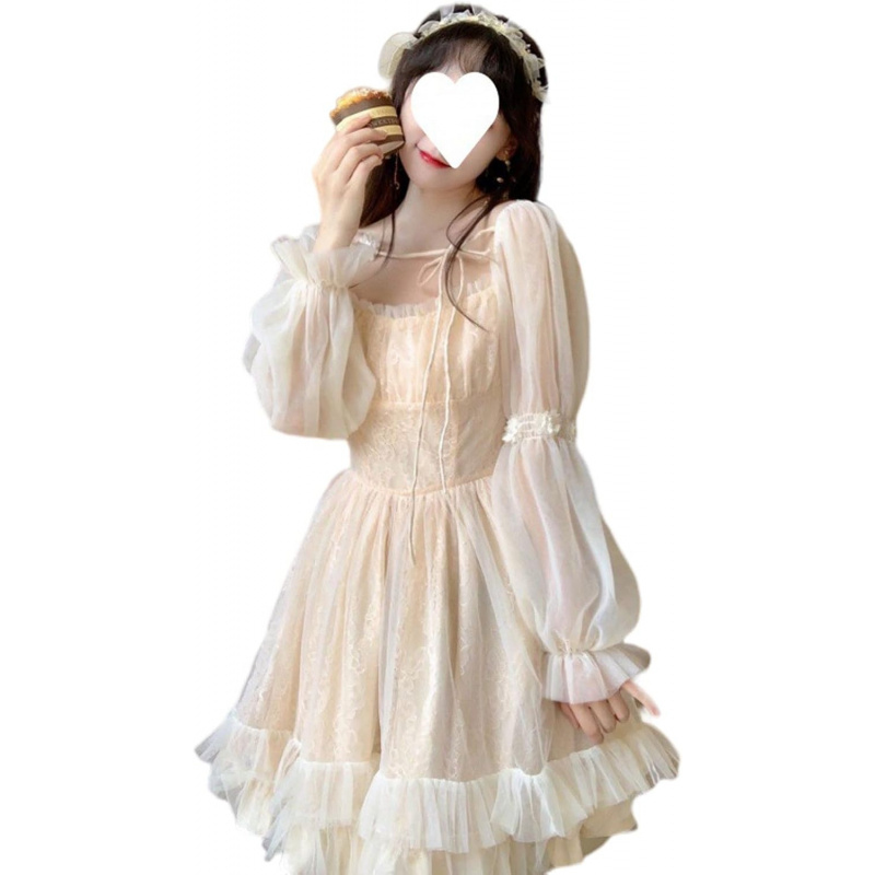 French Fairy Niche Lace Dress Women Long Sleeve Vintage Design New Dress