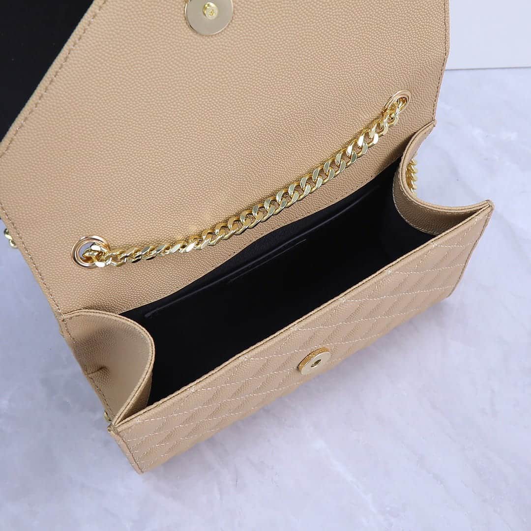 Saint Laurent Envelope Small Bag In Mix Matelasse Grain De Poudre Embossed Beige
