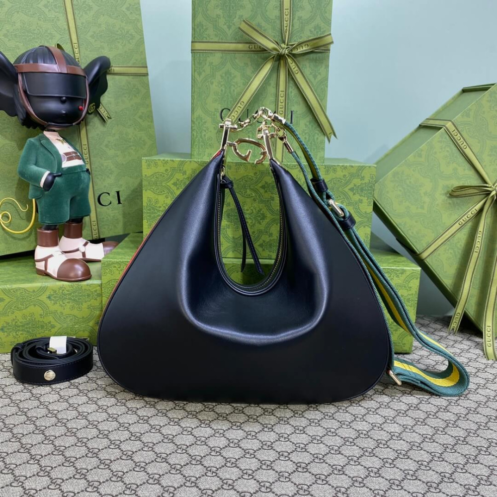 Gucci Black Leather Attache Medium Shoulder Bag