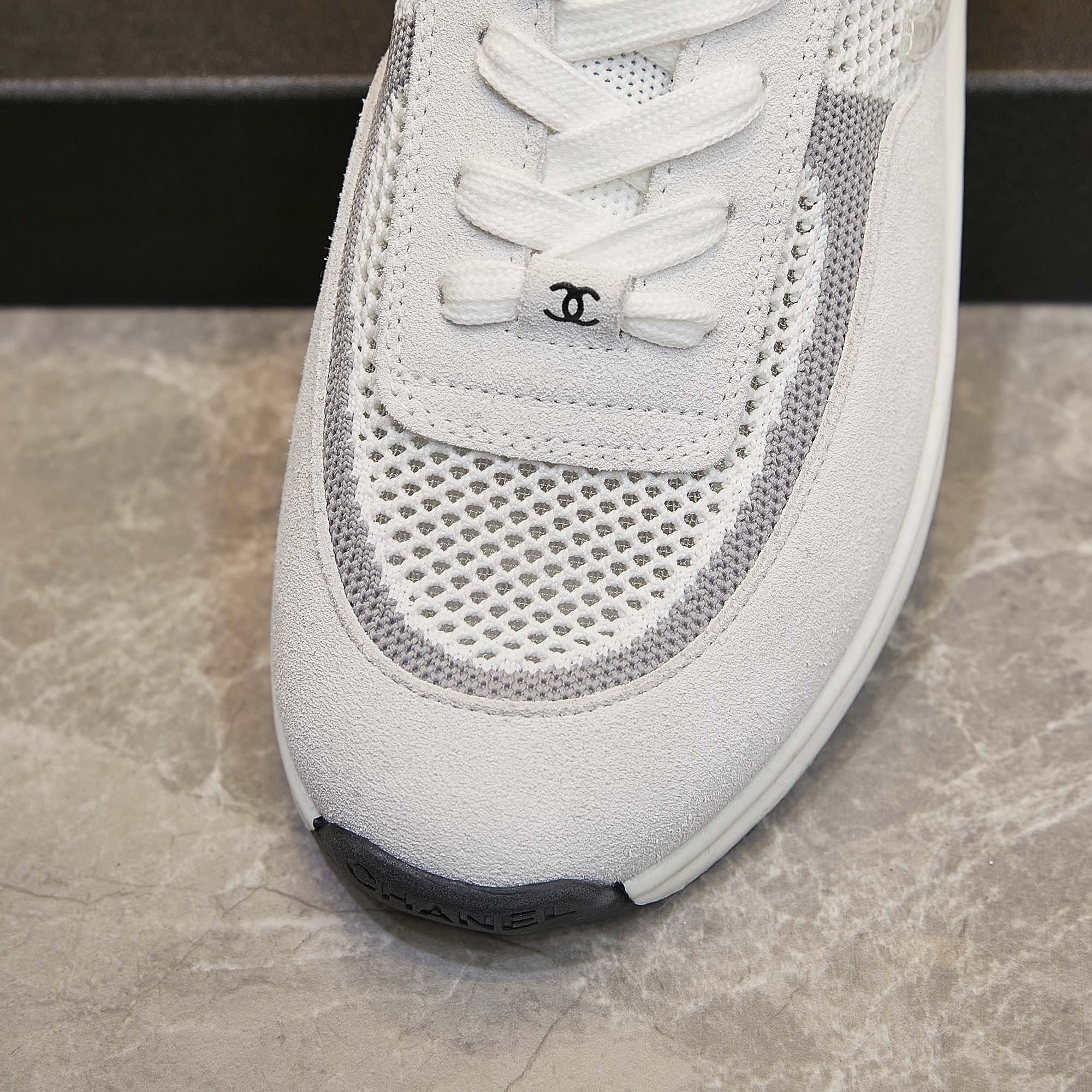 Chanel Cruise Sock Sneakers White Gray