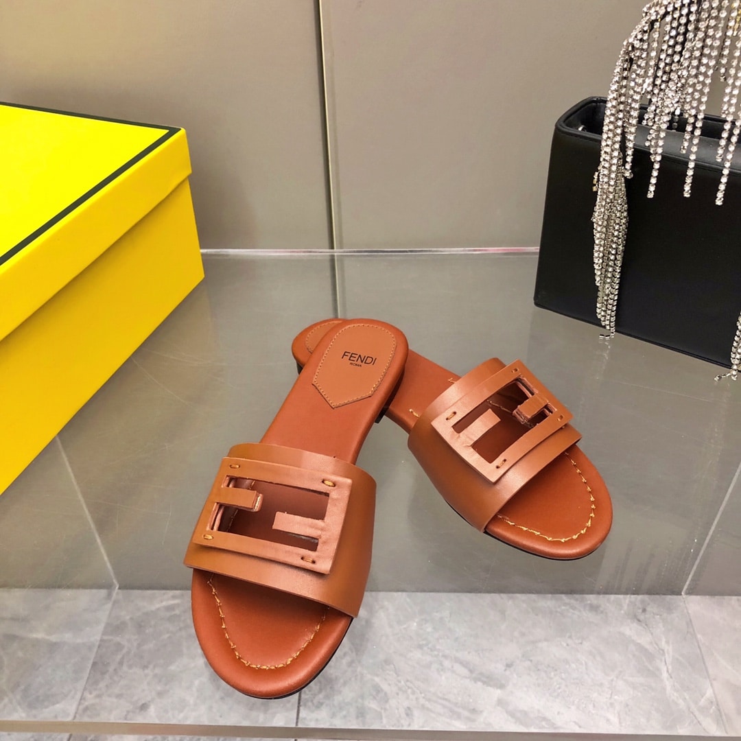 Fendi Baguette Brown Leather Slides 8R8136Ae7Tf1C4R