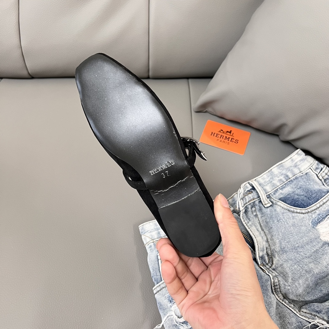 Hermes Jane Ballet Flat In Velvet Noir H242046Z 02370