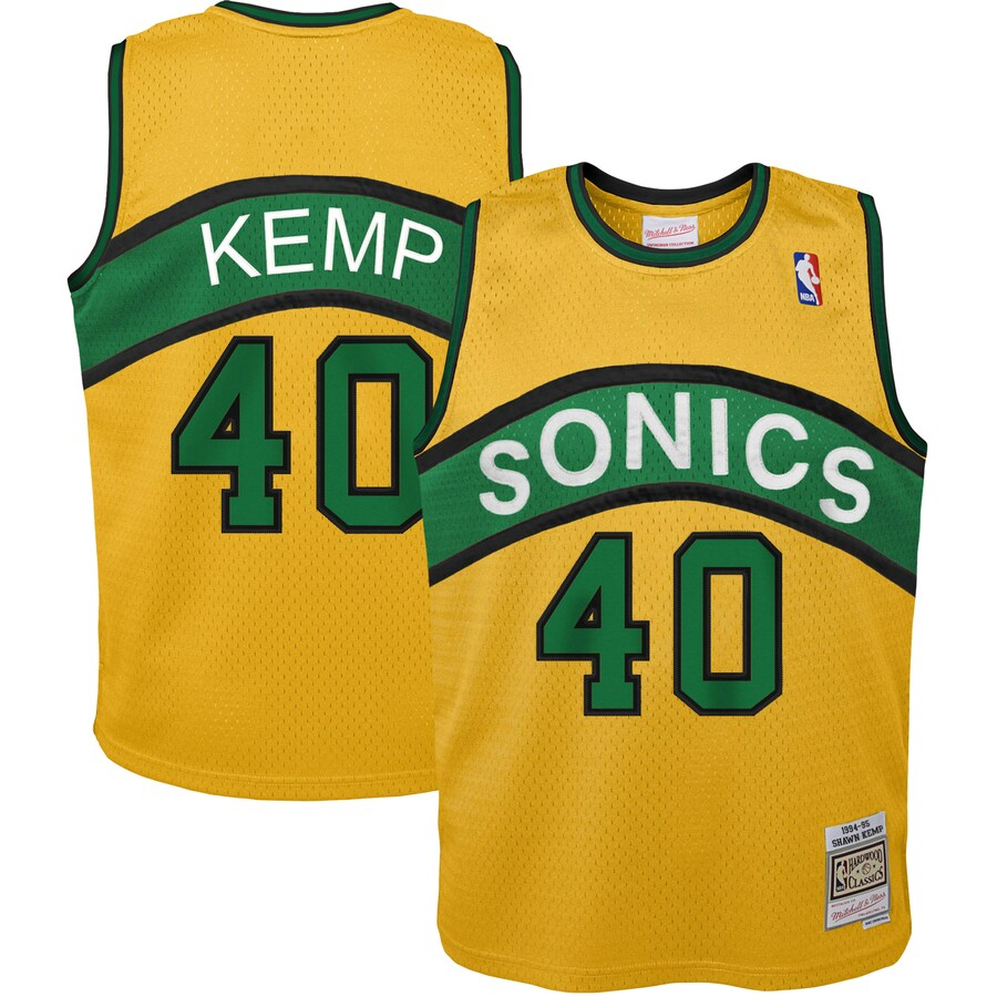 Youth Seattle SuperSonics Shawn Kemp Mitchell & Ness Gold 1994-95 Hardwood Classics Reload Jersey