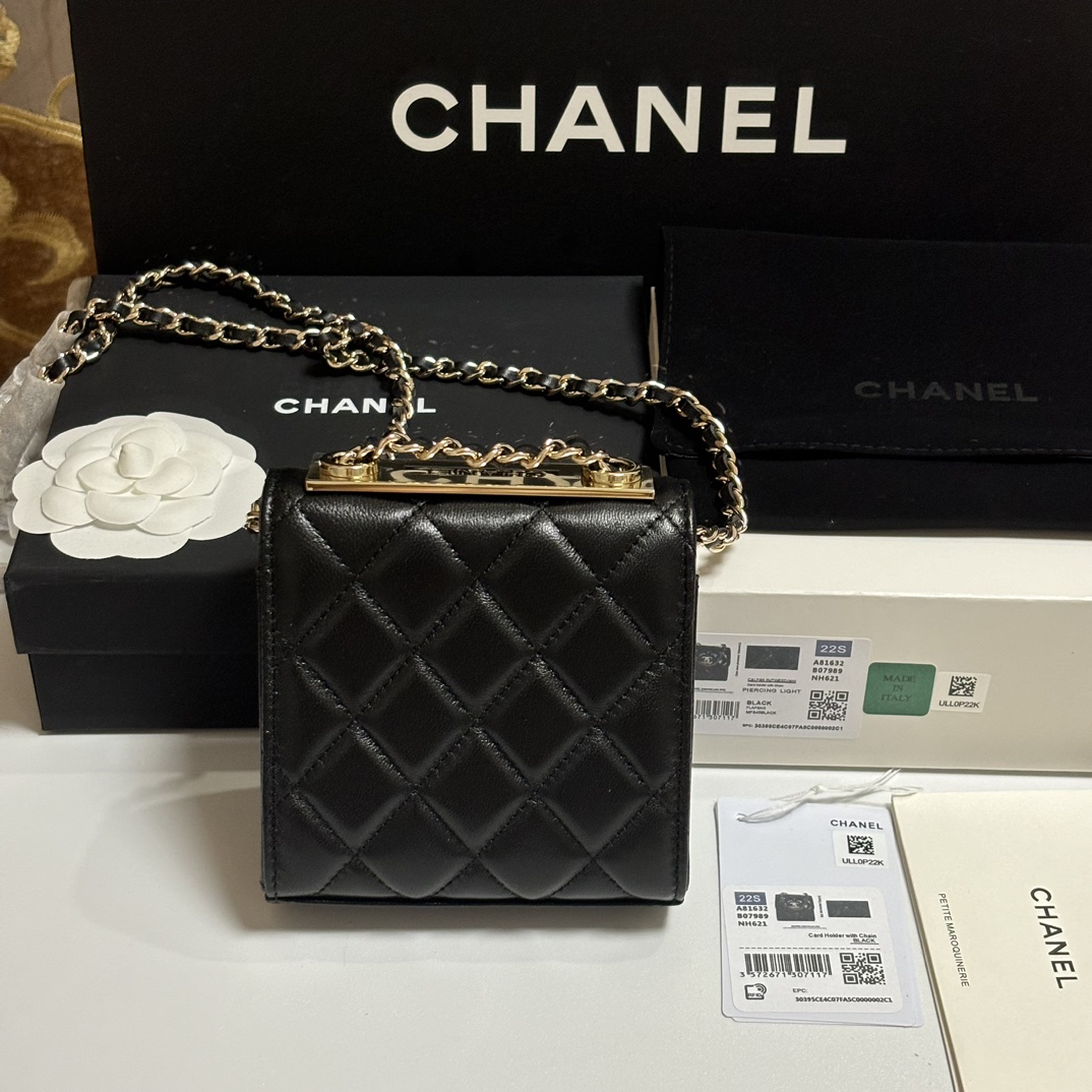 Trendy CC Mini Quilted Lambskin Shoulder Bag in Black (Gold Hardware)