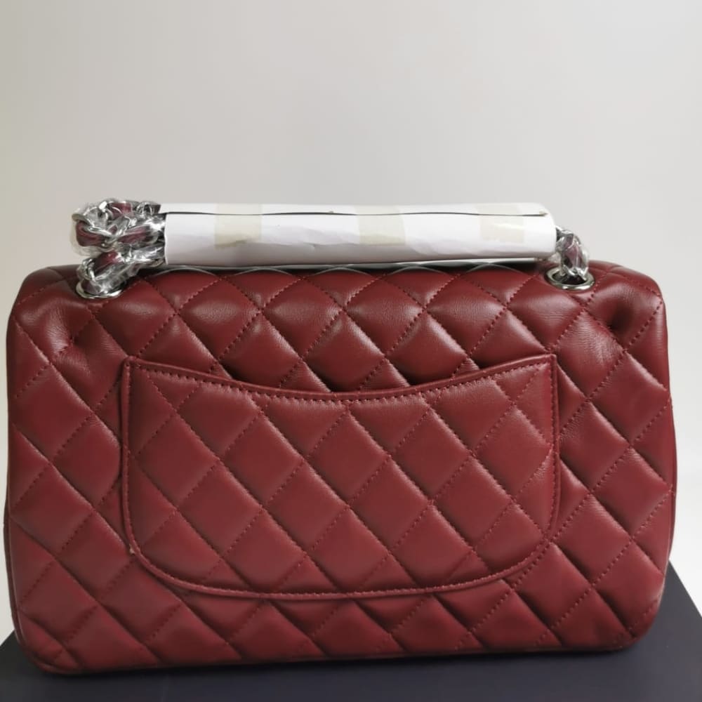 Chanel Medium Classic Flap Bag Silver Hardware Burgundy 25Cm A01113