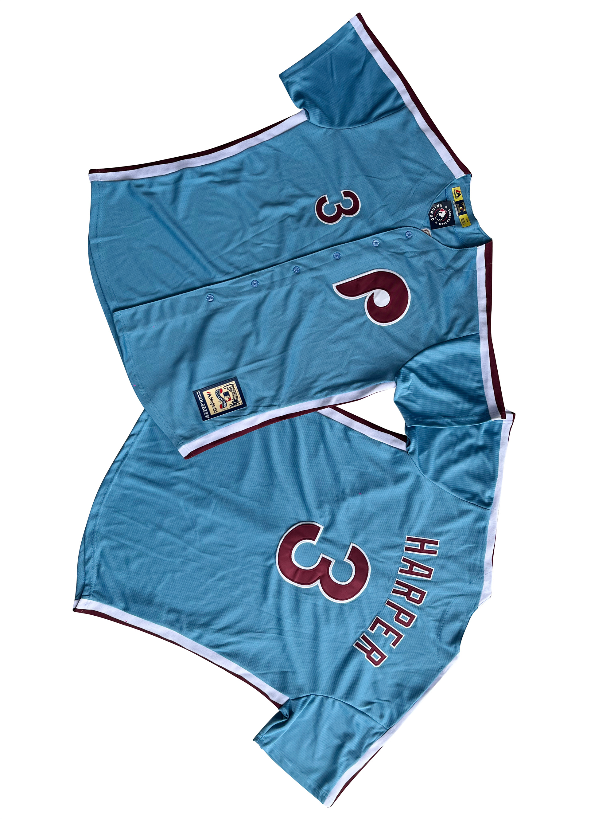 Men's Philadelphia Phillies #3 Bryce Harper Majestic MLB Cool Base Cooperstown Player Light Blue Jersey