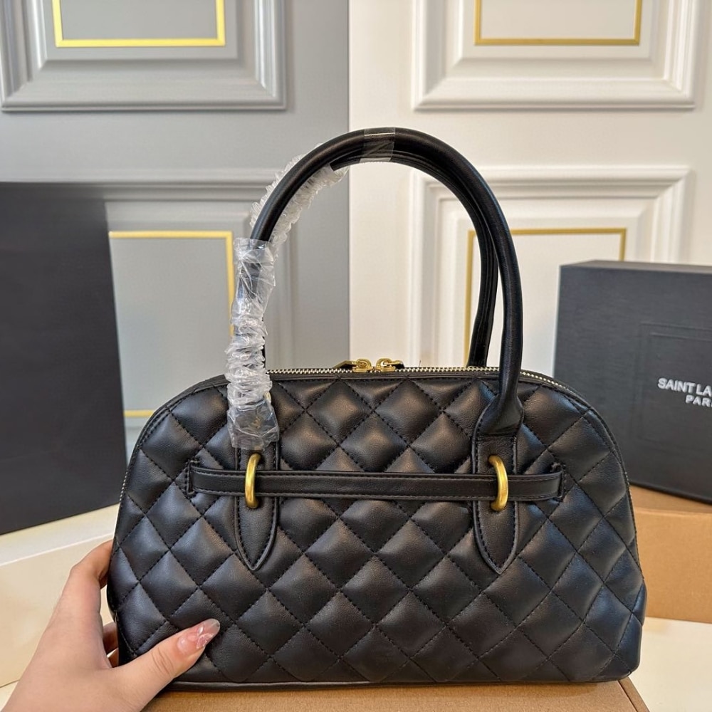 Saint Laurent Quilted Bowling Bag In Black 31Cm