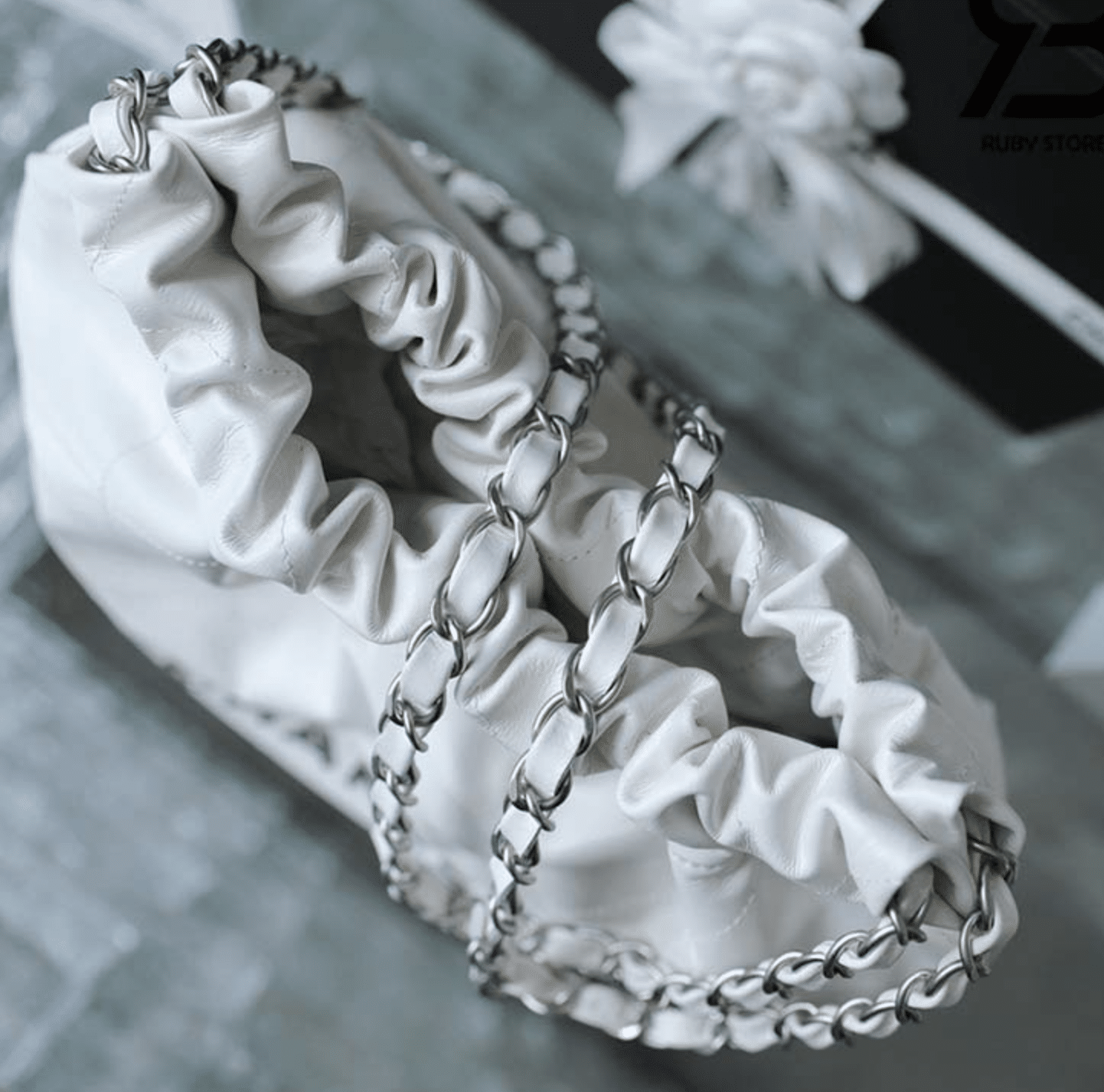 Chanel 22 Handbag White 42Cm/16.4in As3261 With Silver