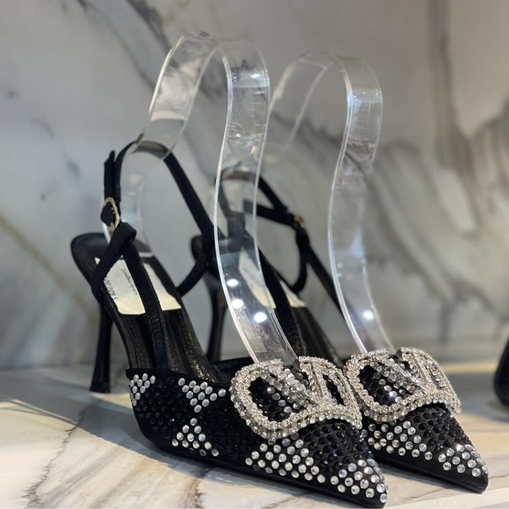 Valentino VLogo Signature Back Strap Crystal High Heels Black
