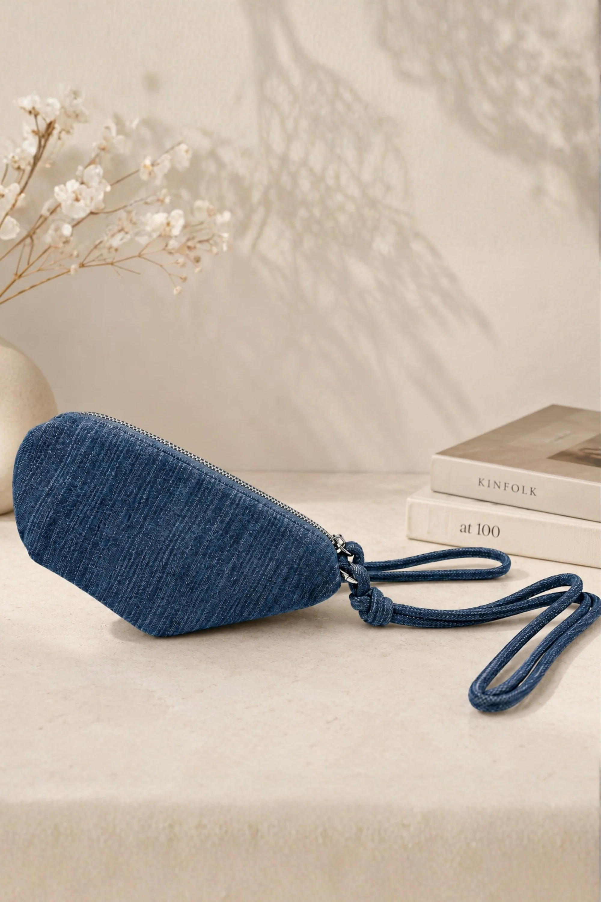 Indigo Denim Half-Moon Crossbody Bag