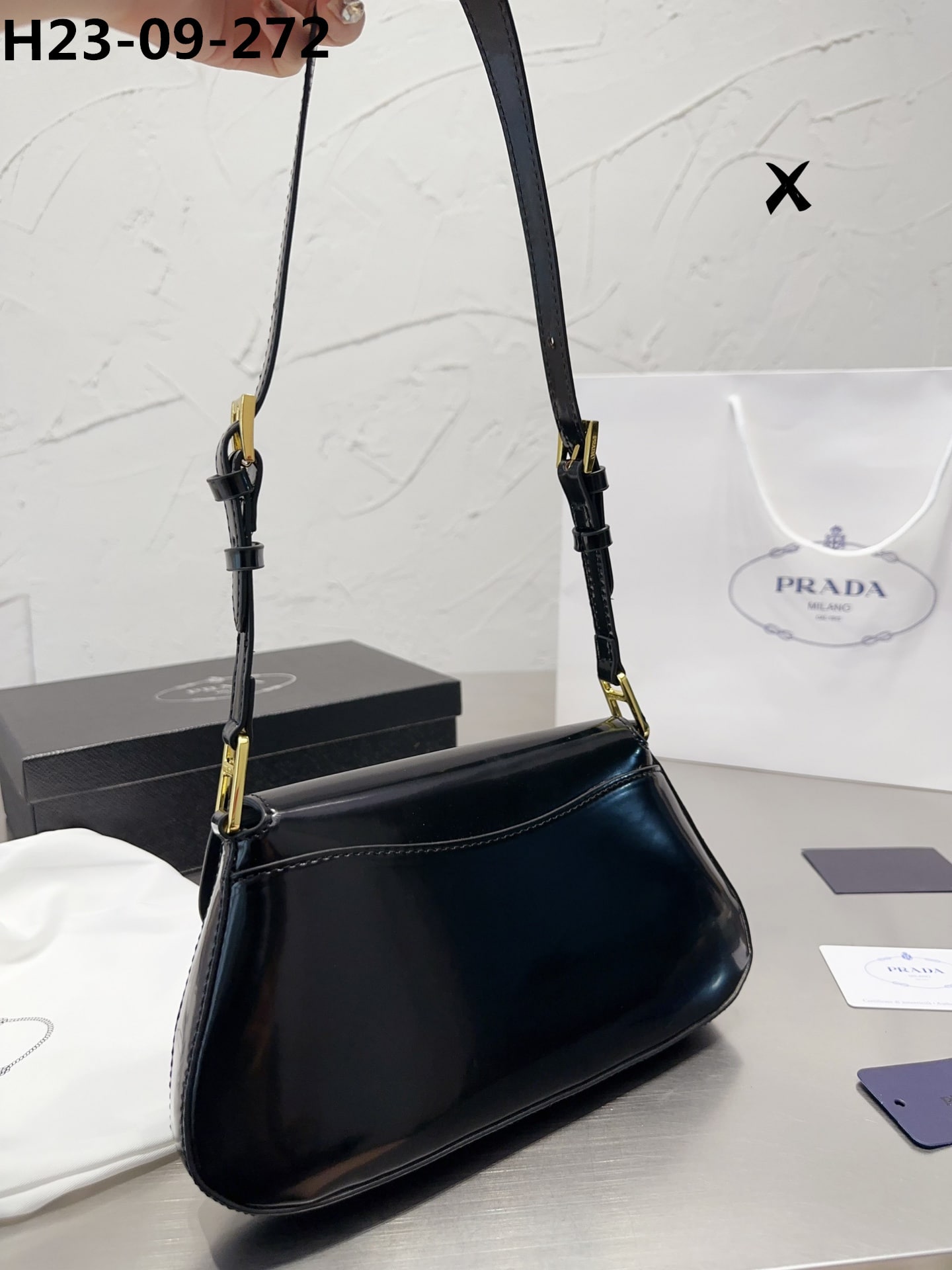 Prada Brushed Leather Bag Black 27Cm