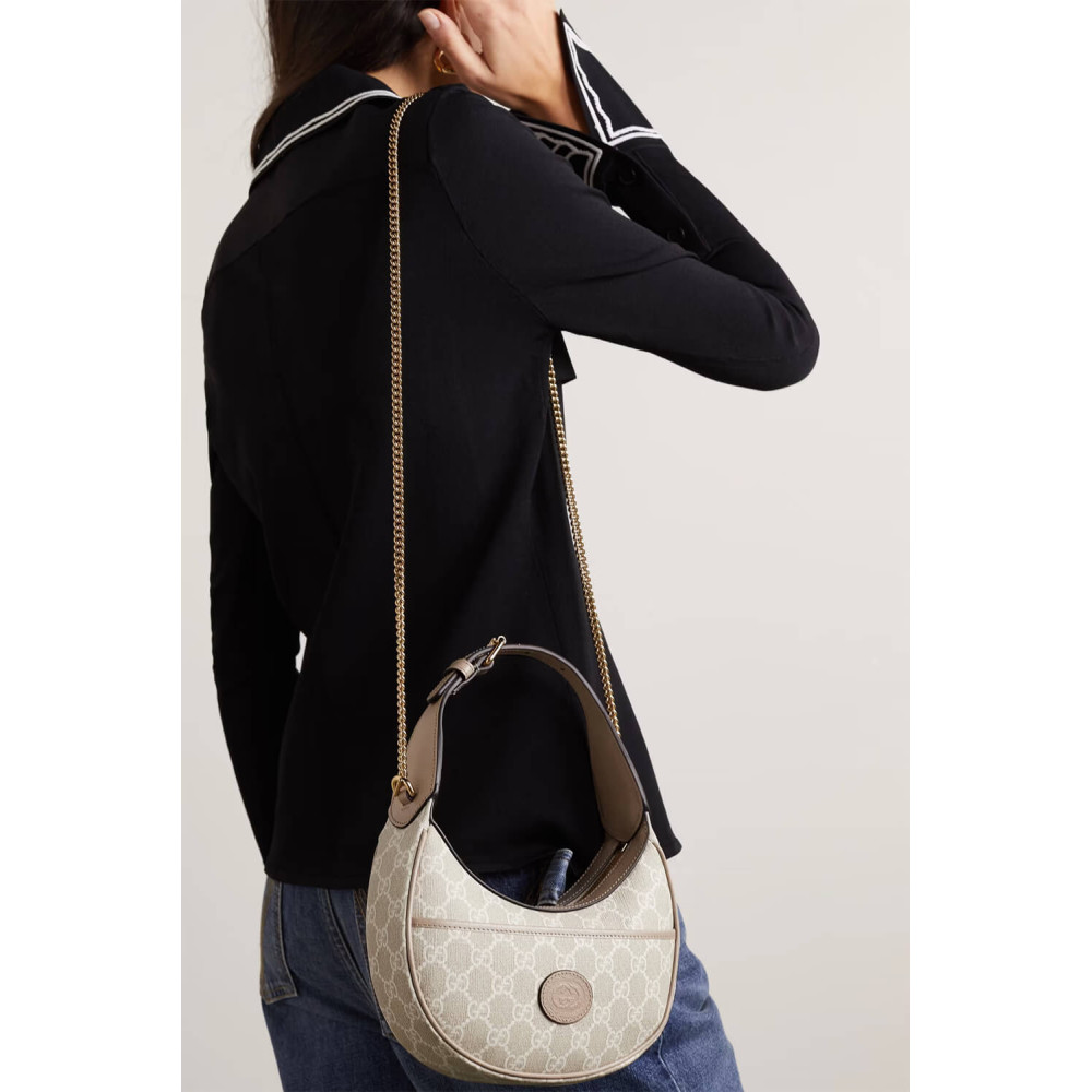 Gucci Half-Moon-Shaped Mini Bag with Interlocking G Oatmeal